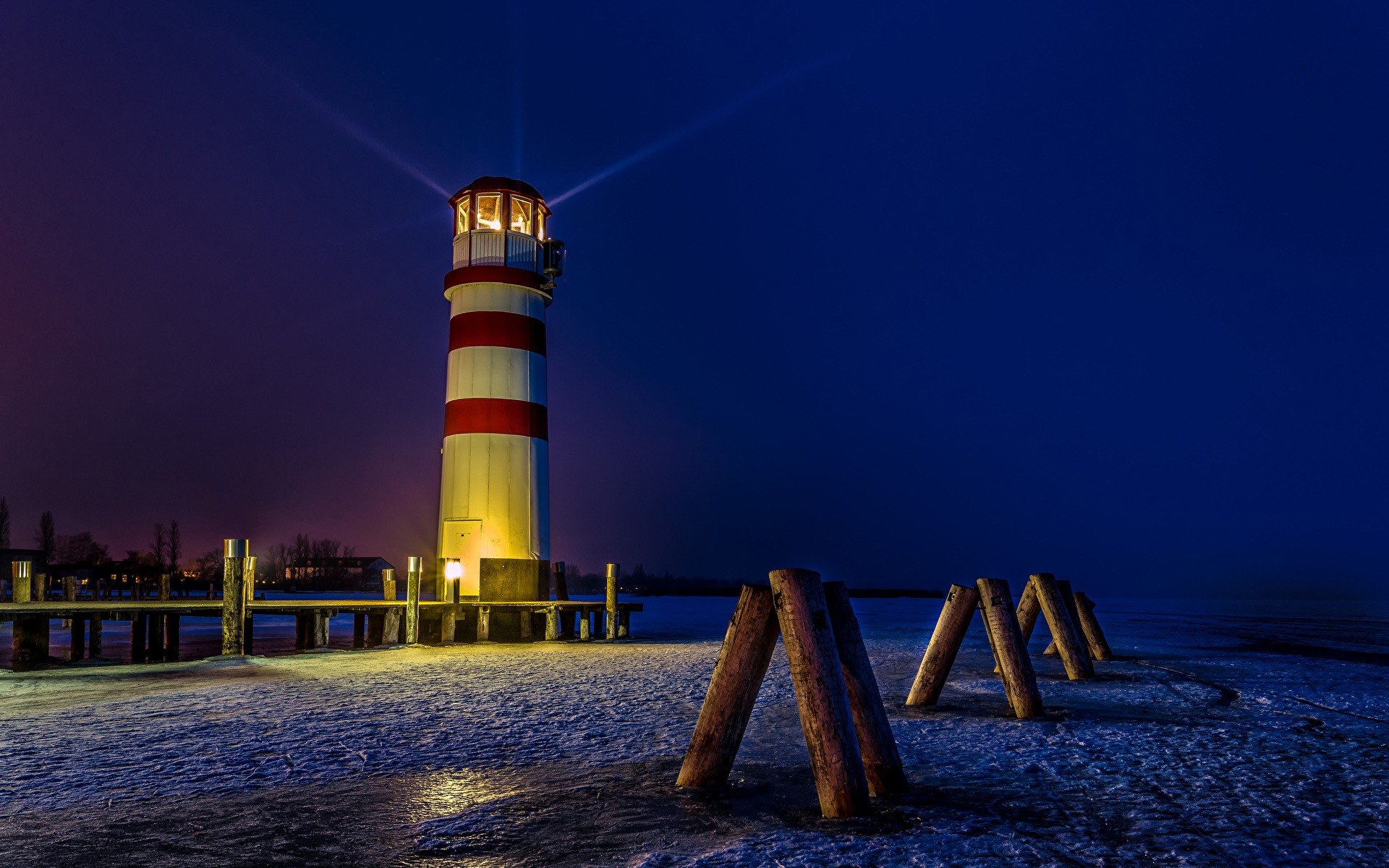 Picture Austria Podersdorf Lighthouses night time 1920x1200