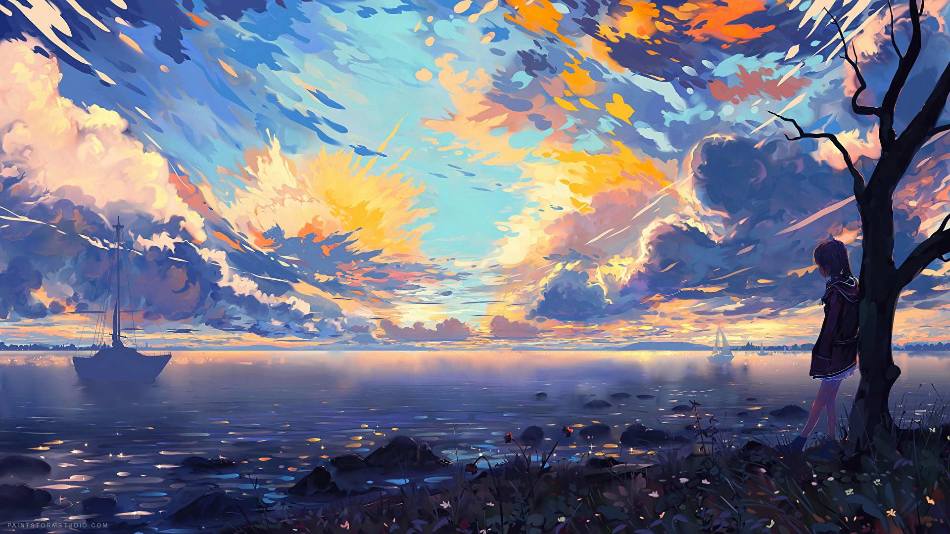 Anime Sunset Sky AI Generated [1920x1080] : r/wallpaper