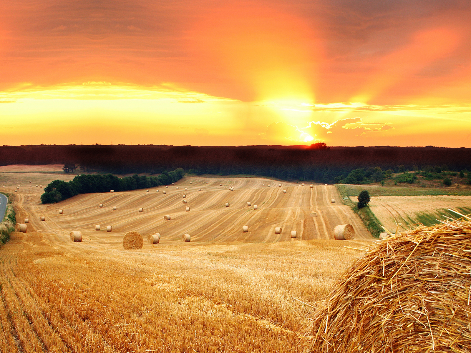 Image Nature Fields sunrise and sunset Hay Straw 1600x1200