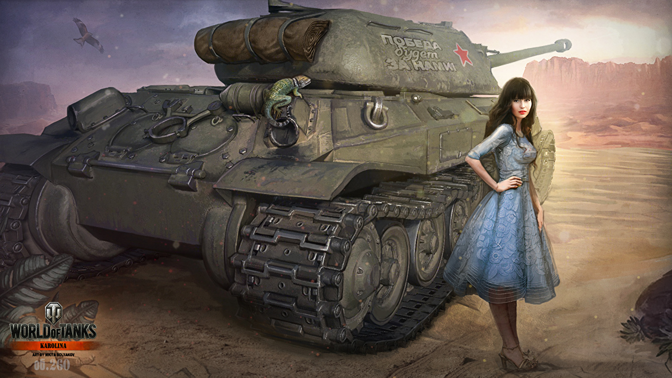 Фото World of Tanks Nikita Bolyakov Танки девушка Игры 1366x768