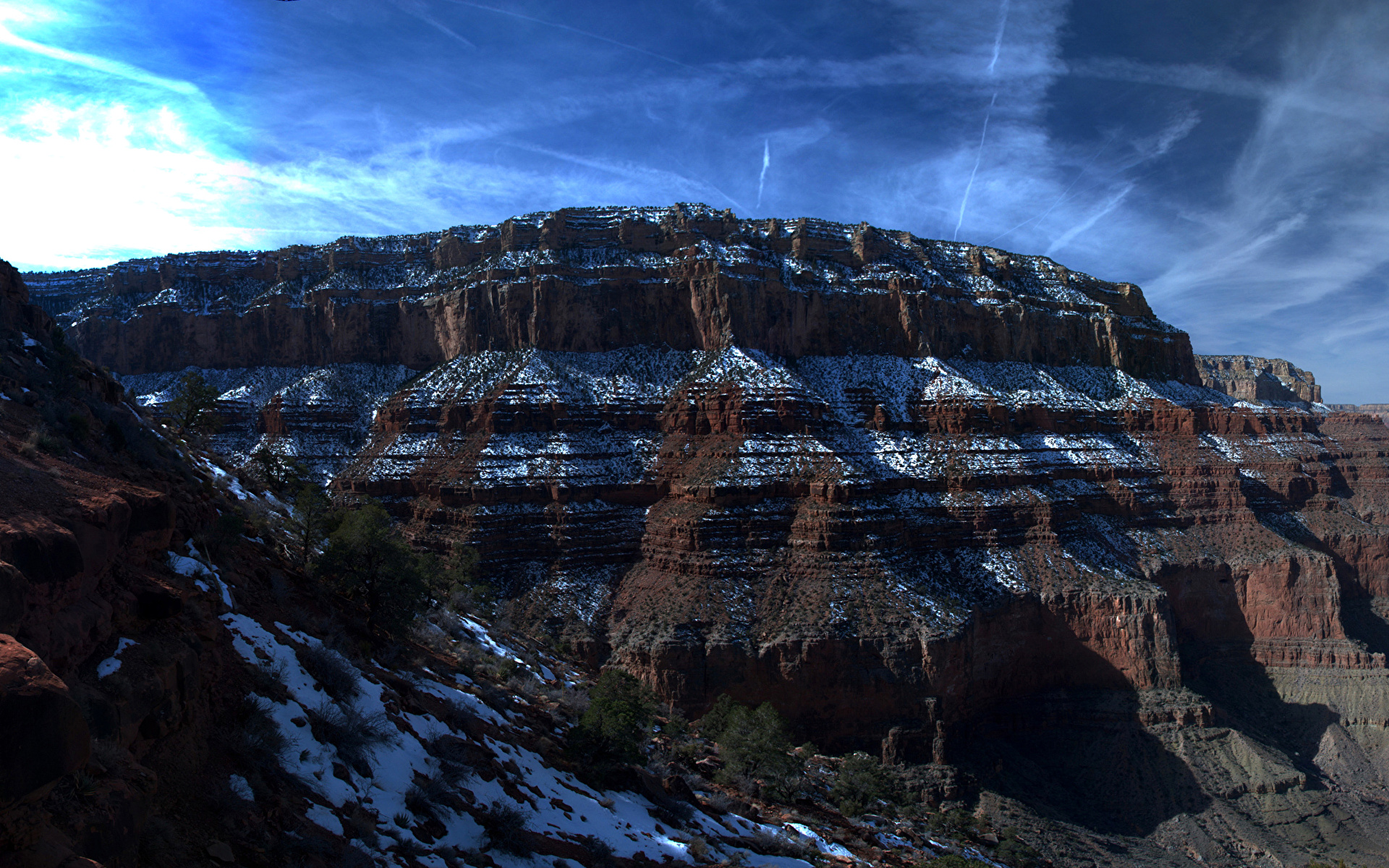 Pictures USA Arizona Cliff Nature canyons Sky Snow 1920x1200