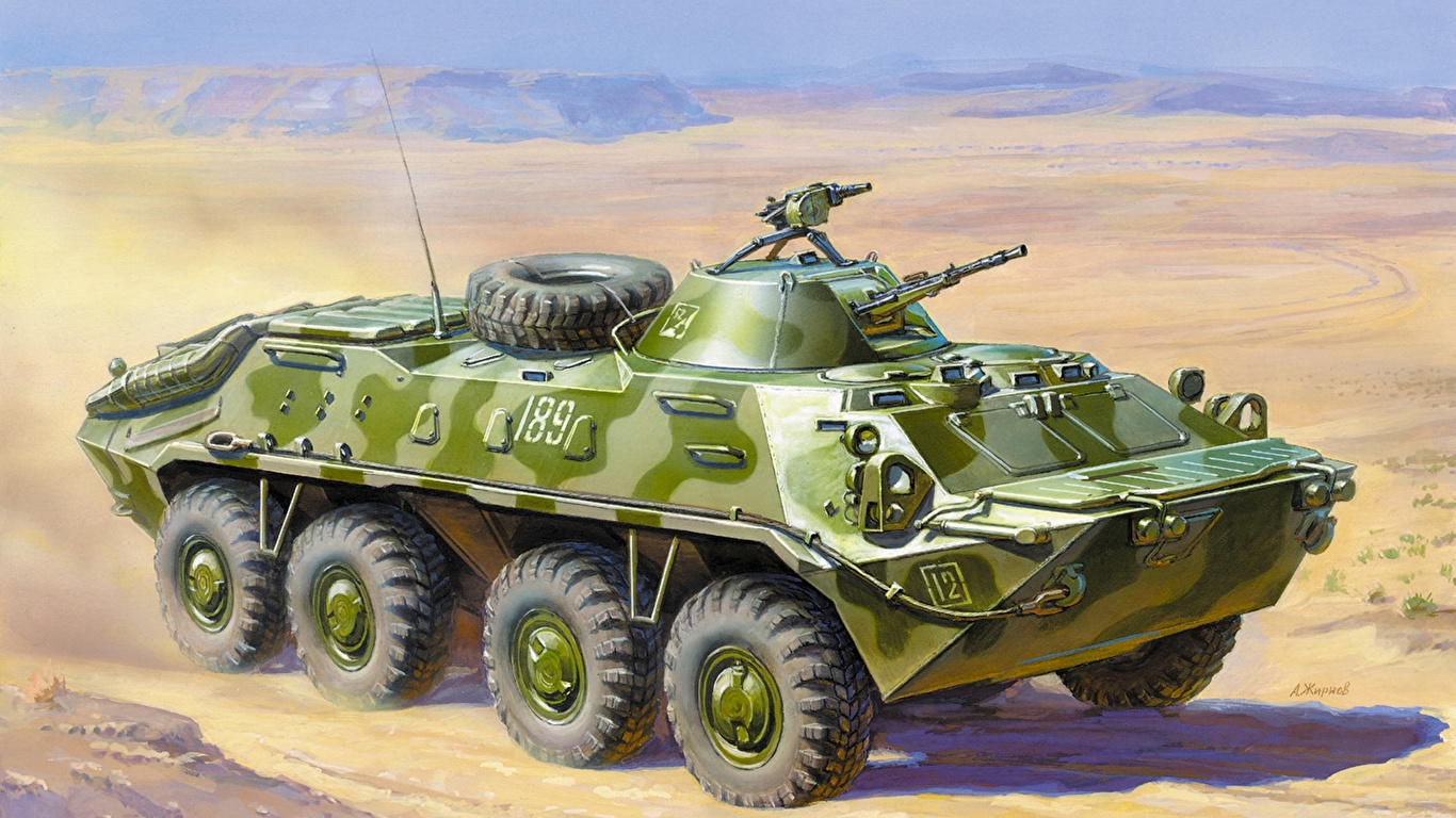 Afbeelding Gepantserde drager BTR-70 Geschilderde Militair 1366x768 getekende