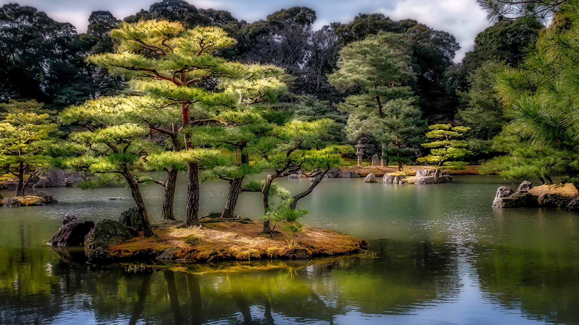 壁紙 19x1080 日本 庭園 池塘 京都市 树 高动态光照渲染 大自然 下载 照片