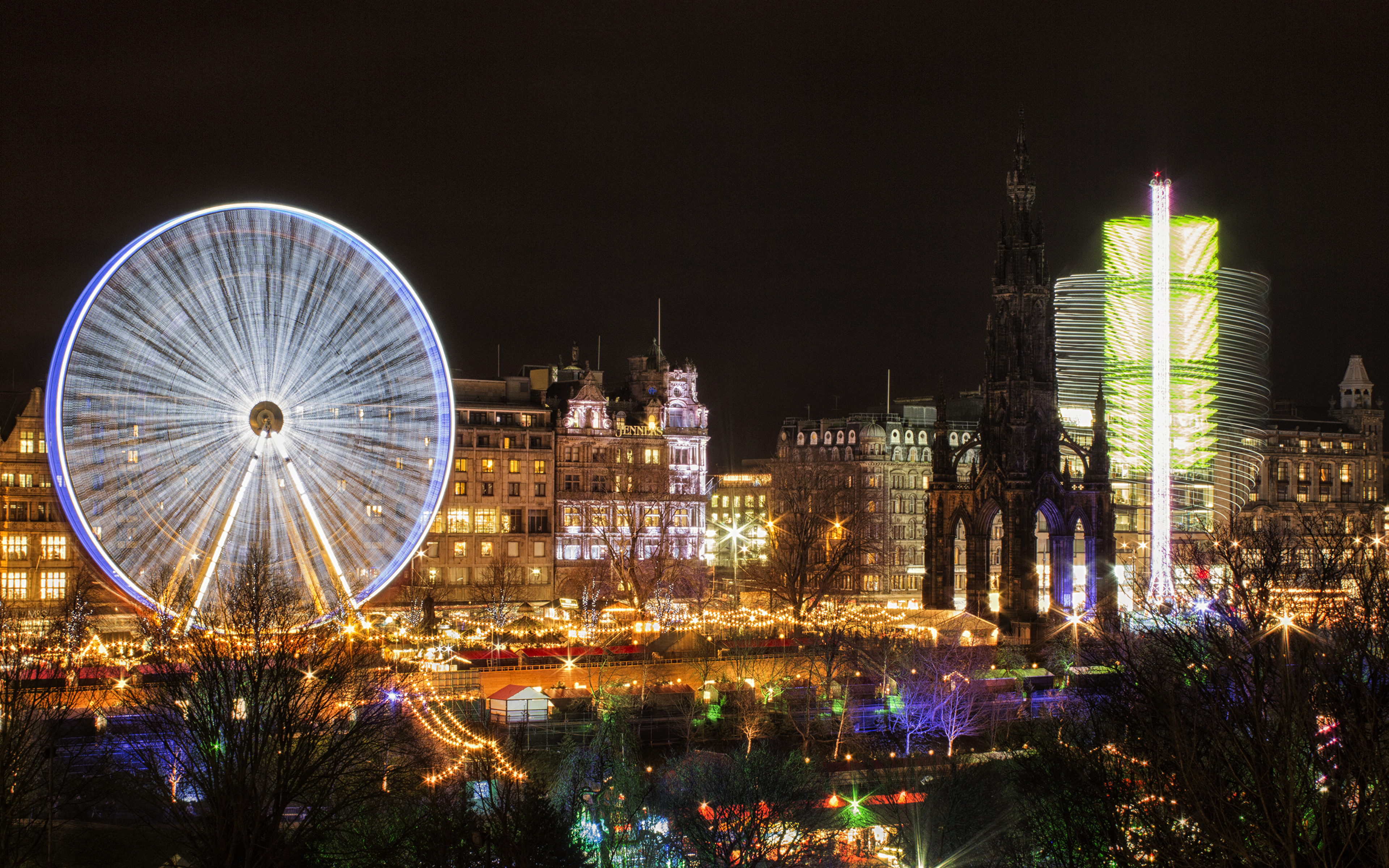 壁紙 3840x2400 スコットランド 住宅 エディンバラ 夜 観覧車 都市 ダウンロード 写真