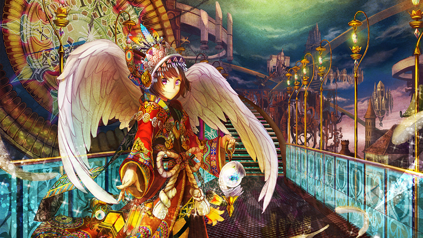 Wallpaper Wings Kimono Anime Female Fantasy Angels 1366x768 