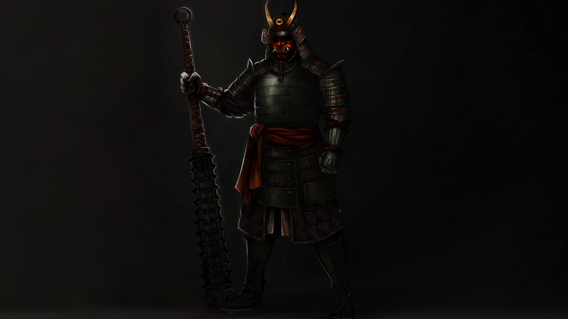 壁紙 19x1080 Alejandro Castillejo Japanese Warrior 武士 裝甲 黑色背景 奇幻作品 下载 照片