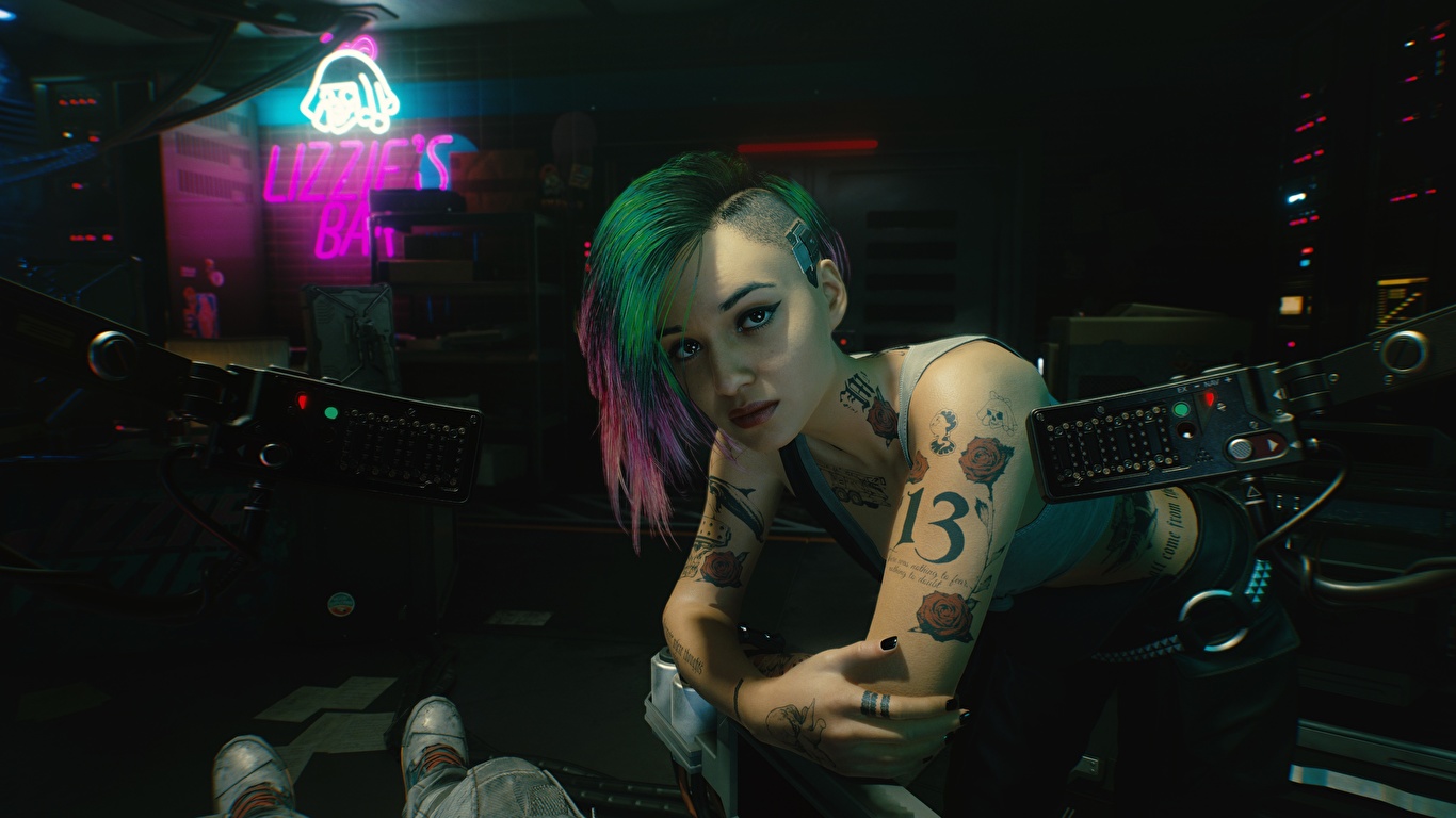 Фото Cyberpunk 2077 13 Девушки 3D Графика Игры 1366x768