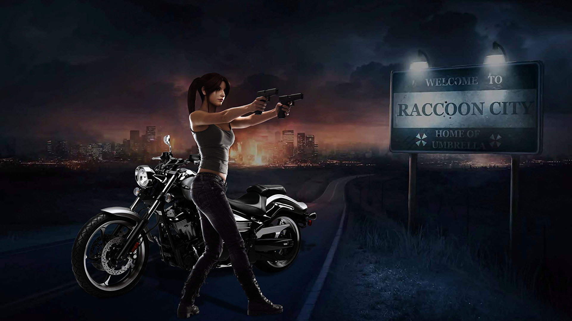 Фотографии Resident Evil Raccoon city девушка мотоцикл 1920x1080