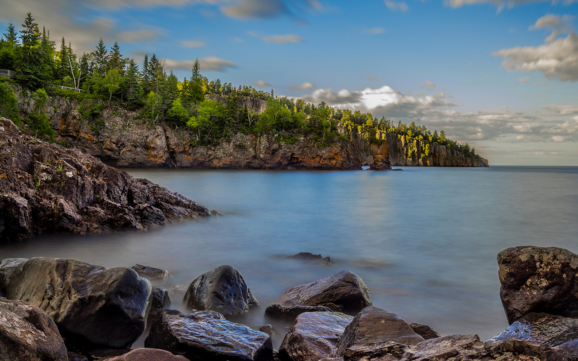 Pictures USA Minnesota Cliff Nature Sky Lake Stones 1920x1200