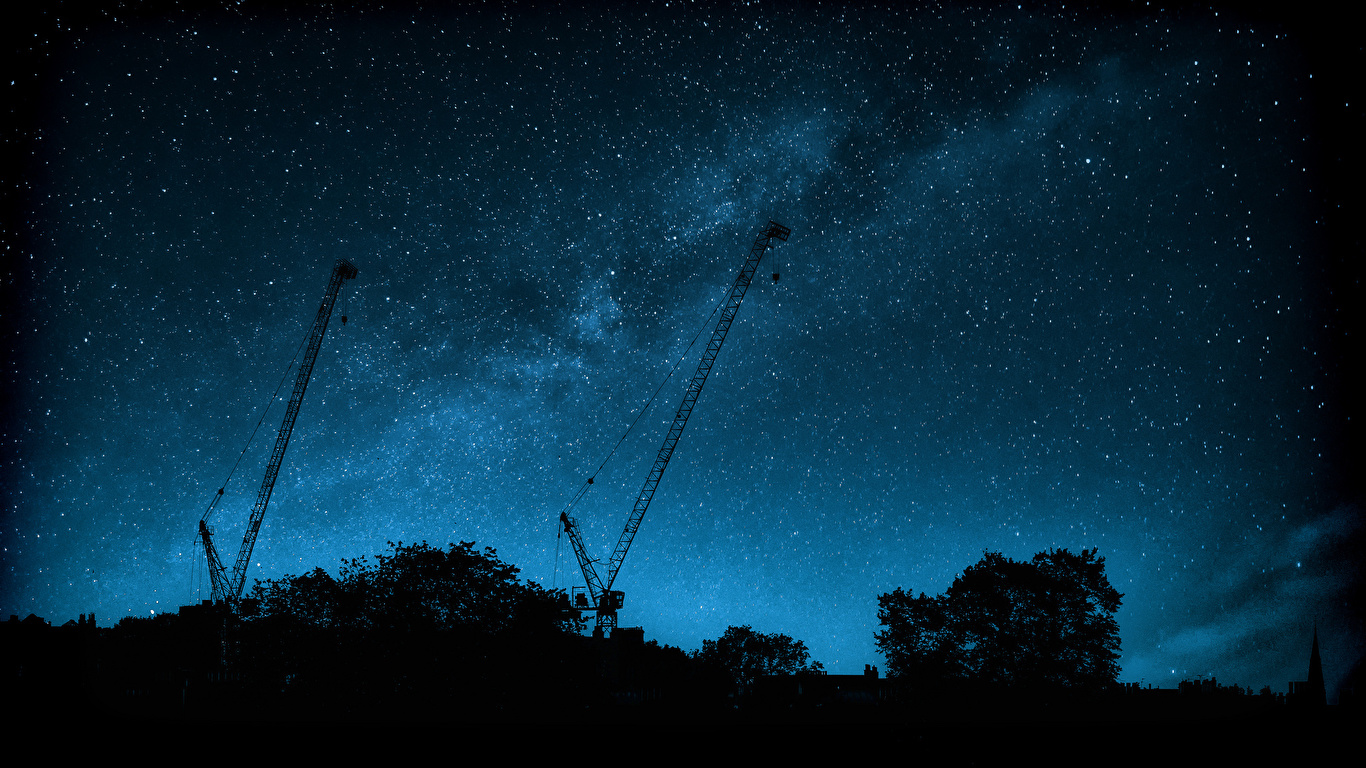 壁紙 1366x768 天の川 空 恒星 夜 シルエット 宇宙空間 ダウンロード 写真