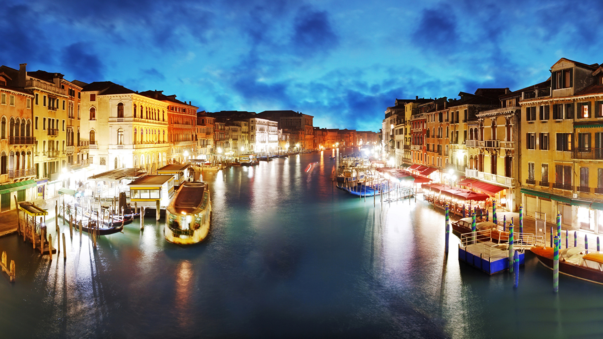 壁紙 19x1080 イタリア 住宅 Grand Canal ヴェネツィア 運河 夜 都市 ダウンロード 写真