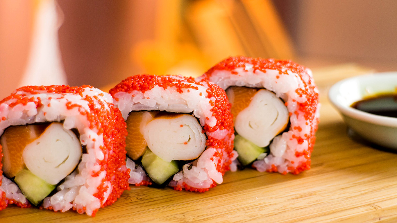 Foto spijs Sushi Rijst Close-up 1366x768 Voedsel van dichtbij