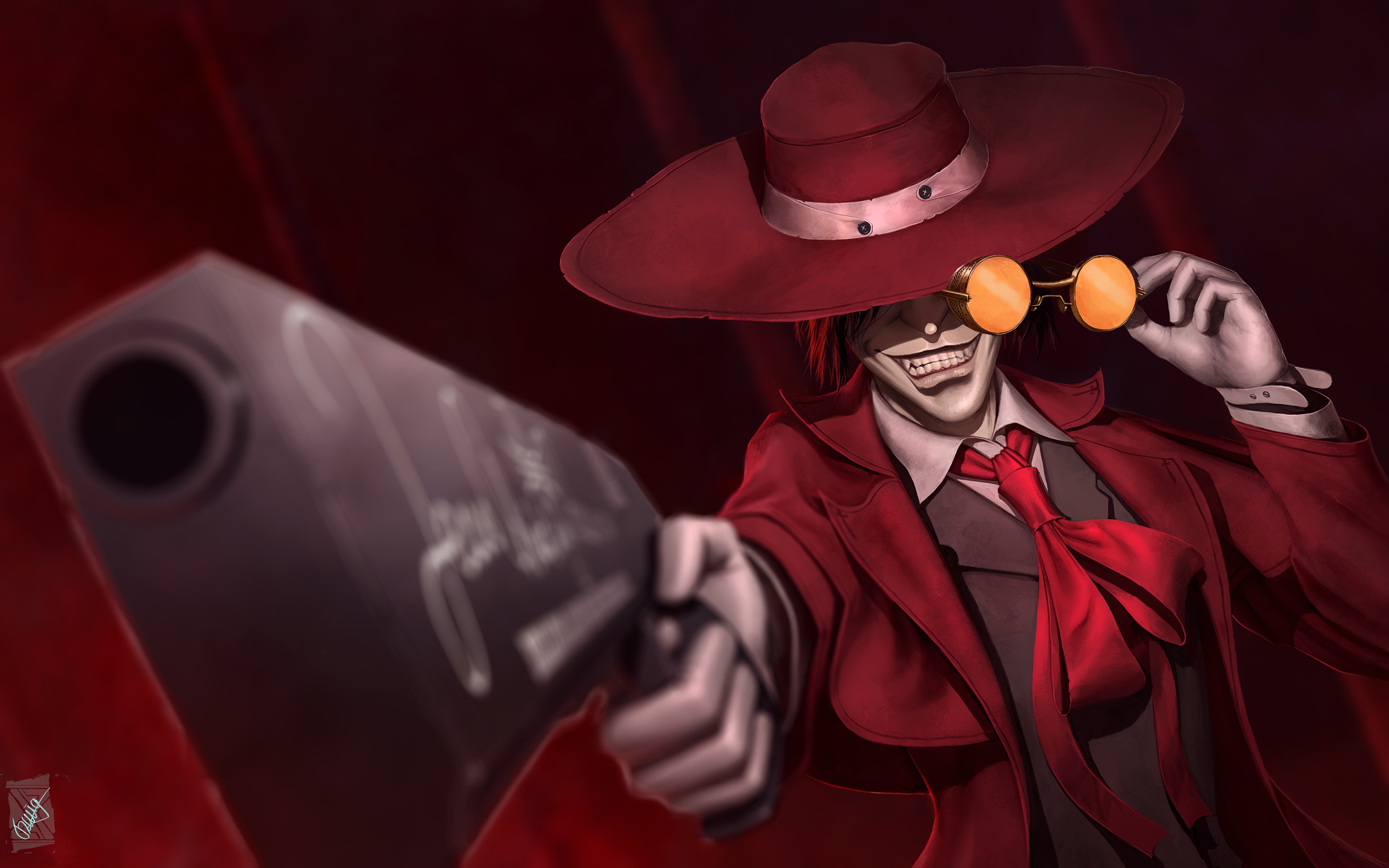 壁紙 3840x2400 Hellsing ピストル クローズアップ Alucard 帽子