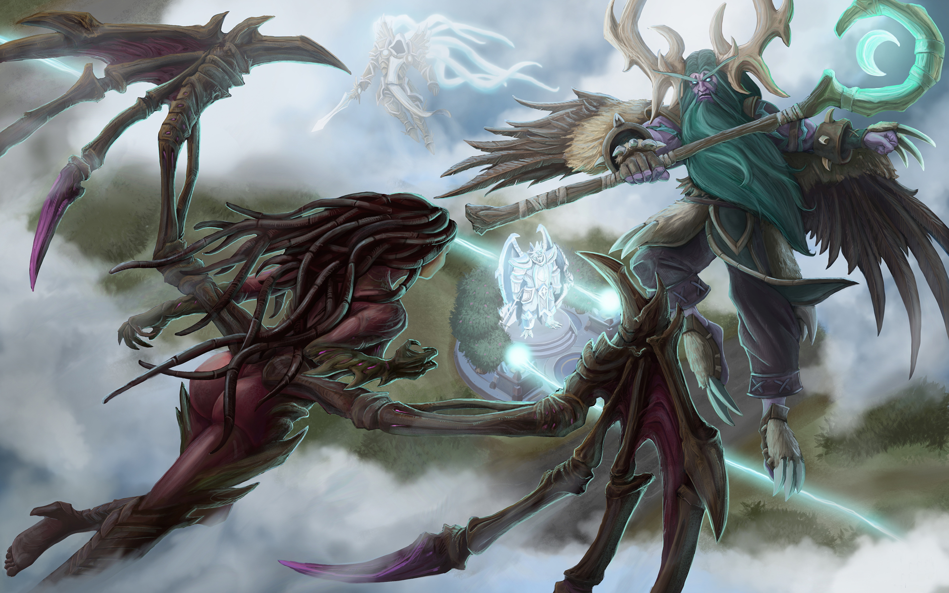 3840x2400、Heroes of the Storm、サラ・ケリガン、Archangel of Justice, Malfurion, Tyrael、翼、��ンピュータゲーム、ゲーム、ファンタジー、