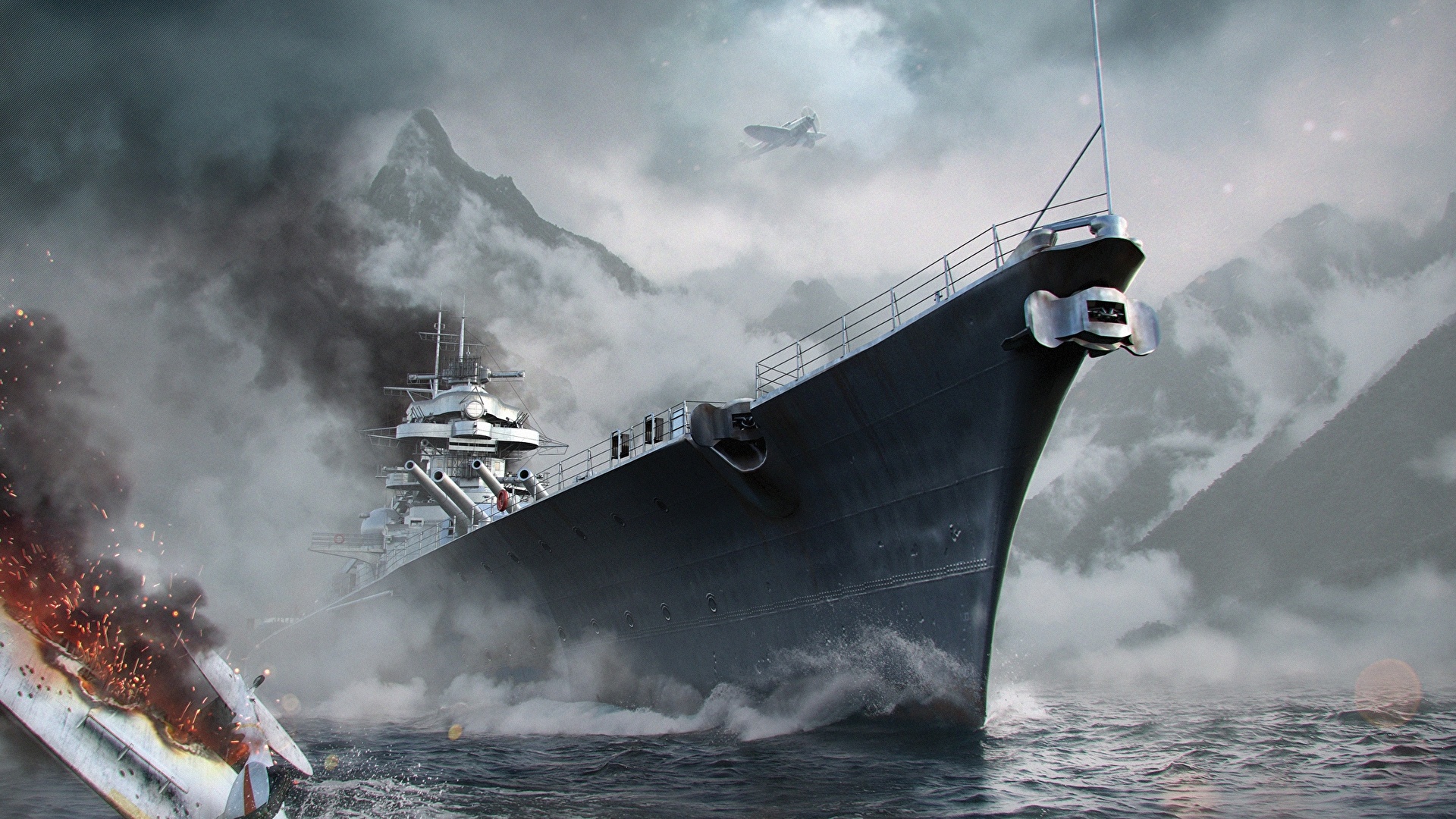 壁紙 19x1080 World Of Warship 船 Wargaming Net Wows Bismarck ゲーム 陸軍 ダウンロード 写真