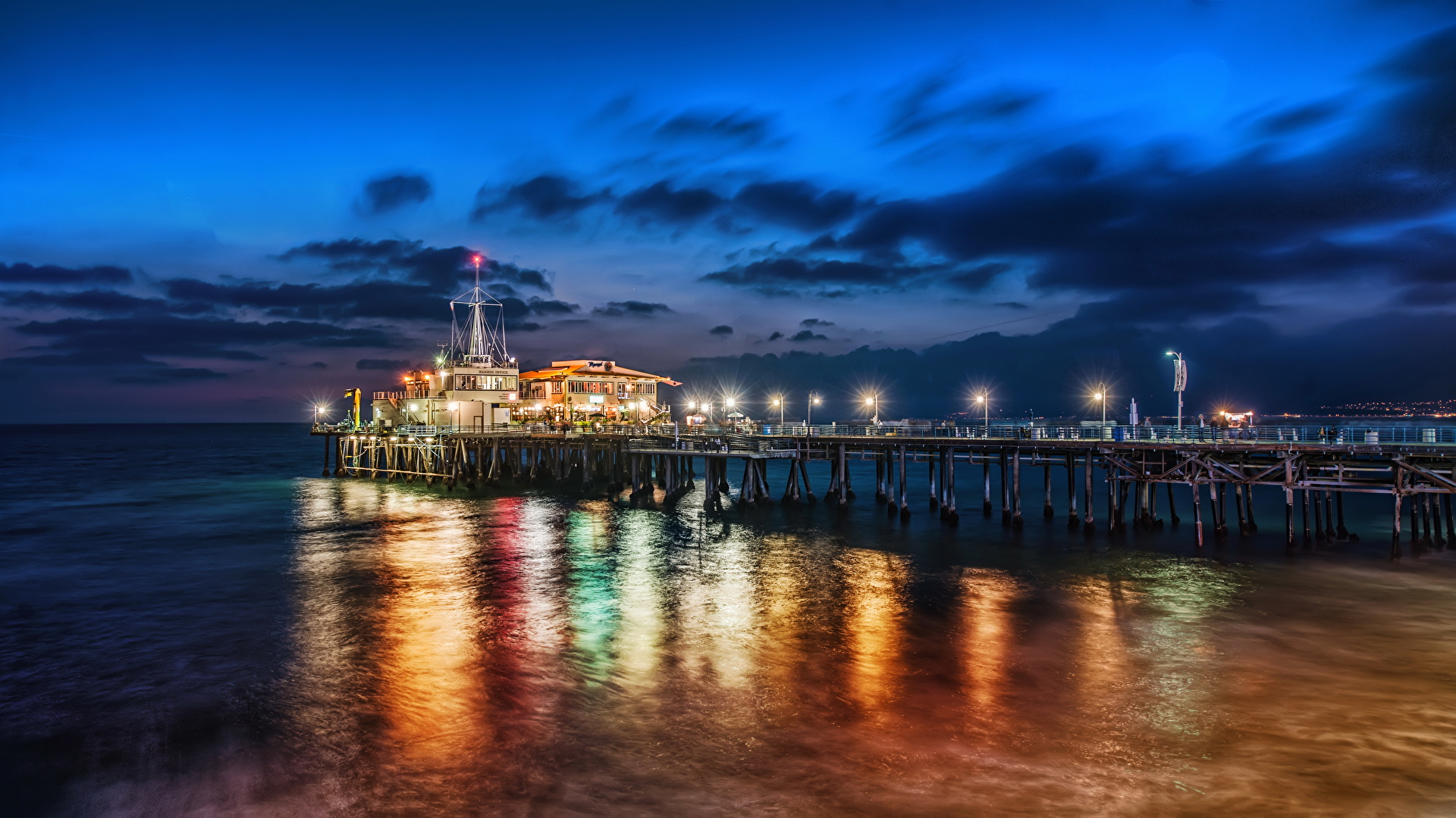 壁紙 19x1080 海 アメリカ合衆国 海岸 空 Santa Monica 夜 雲 ハイダイナミックレンジ合成 自然 ダウンロード 写真