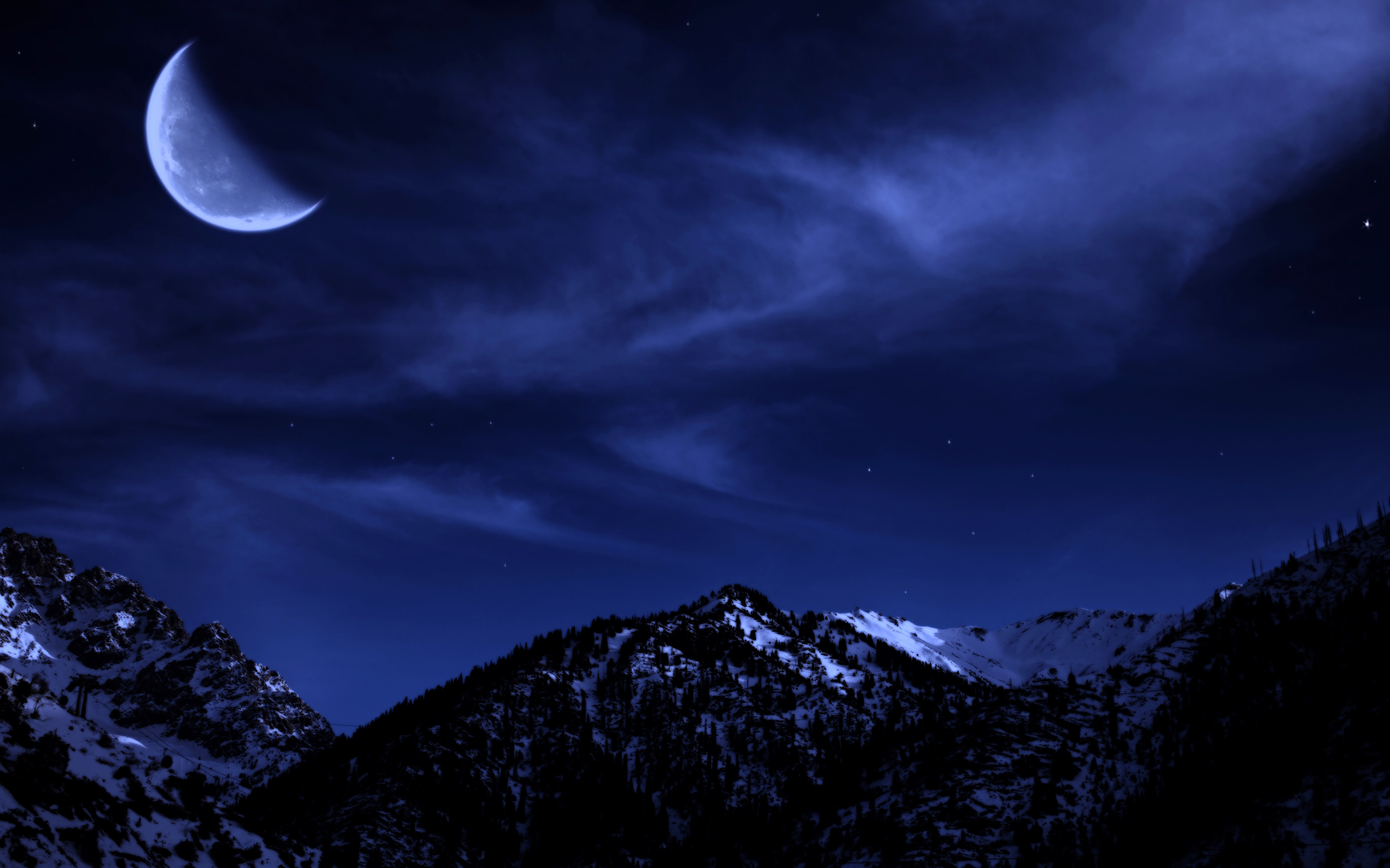 壁紙 3840x2400 山 空 三日月 夜 月 自然 ダウンロード 写真