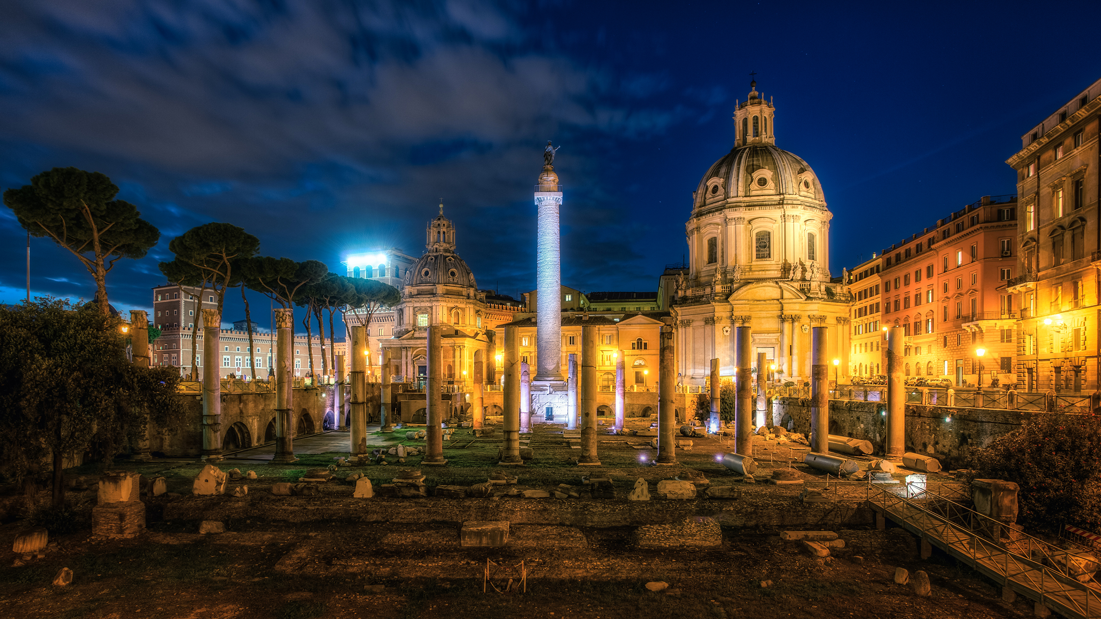 Image Rome Italy Trajans Forum Ruins Night Cities Famous 3840x2160