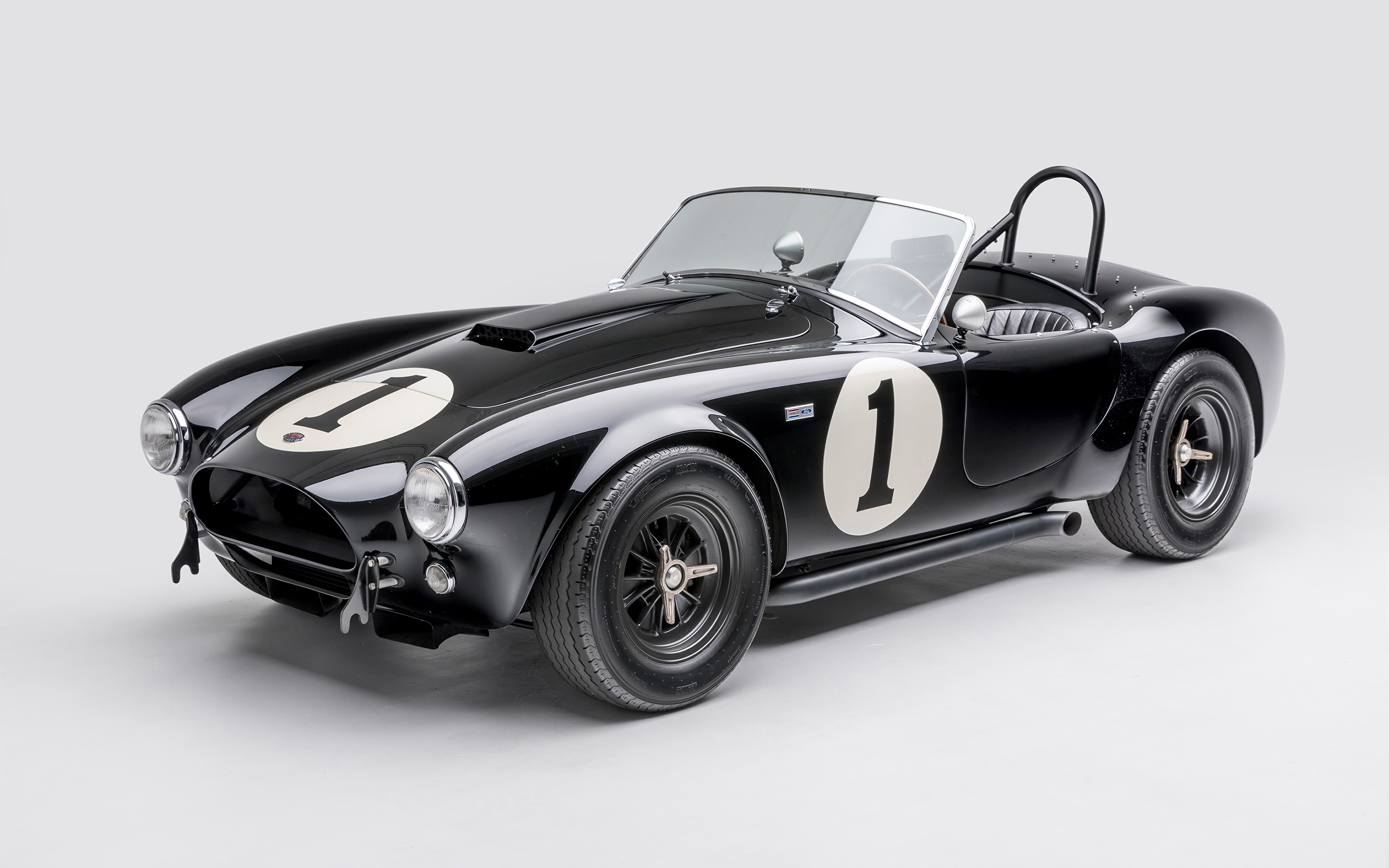 壁紙 3840x2400 シェルビー スーパーカーズ レトロ 1962 Shelby Cobra 2 グレーの背景 黑 メタリック塗 オープンカー 自動車 ダウンロード 写真