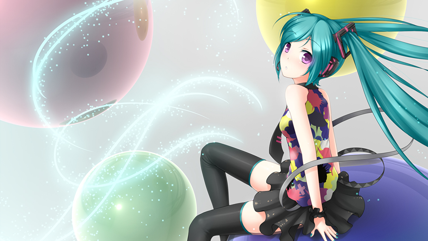 壁紙 1366x768 ボーカロイド 初音ミク アニメ 少女 ダウンロード 写真