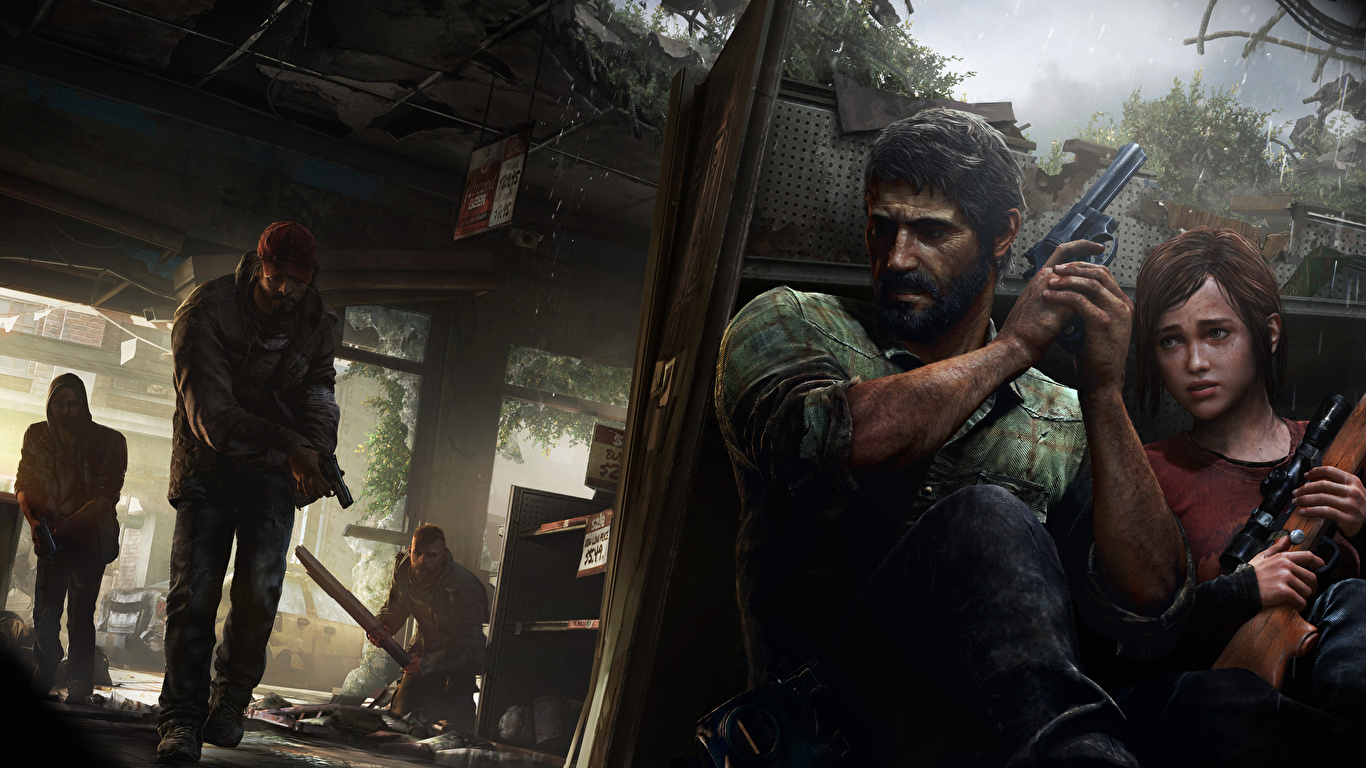 Фото The Last of Us пистолетом Мужчины Ellie, Joel 1366x768