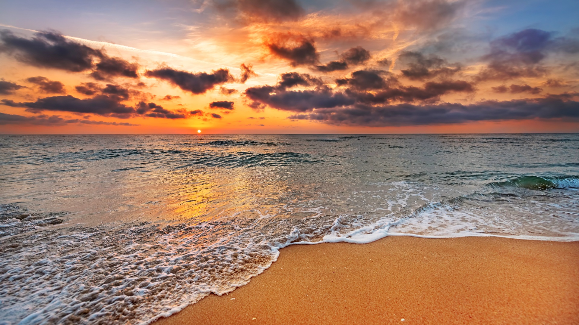 Фото Море Океан Природа Небо рассвет и закат берег Облака 1920x1080