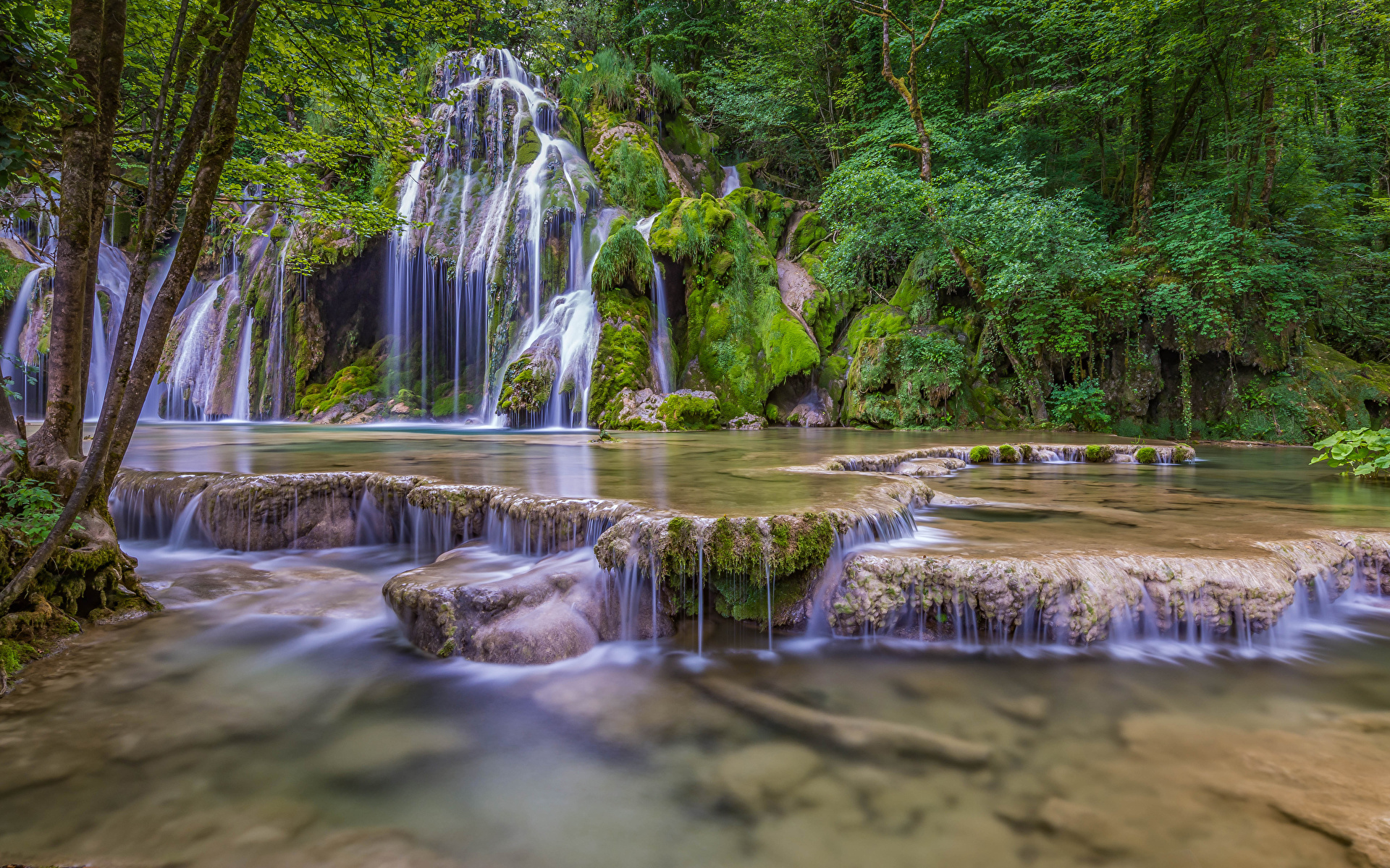 Fondos De Pantalla 1920x1200 Cascadas Roca Musgo árboles Naturaleza Descargar Imagenes