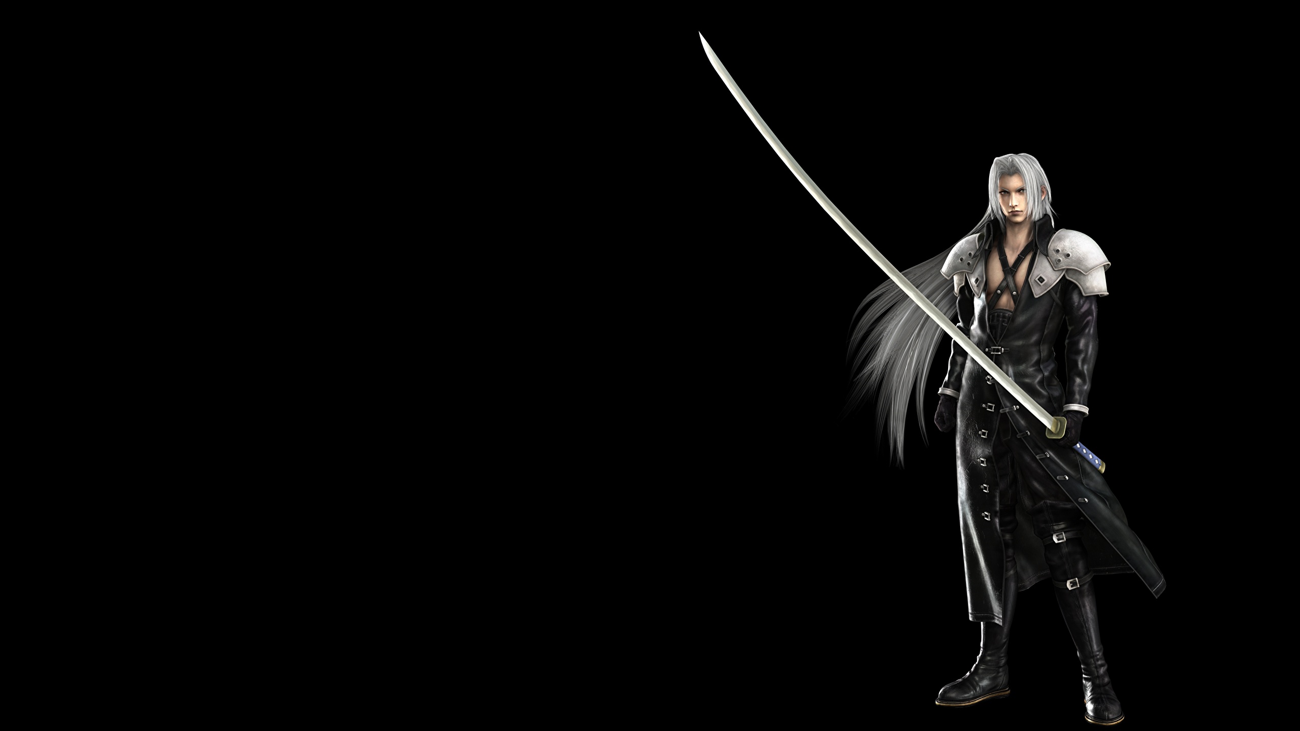 壁紙 2560x1440 ウォリアーズ ファイナルファンタジー Sephiroth サーベル 黒色背景 ゲーム 3dグラフィックス ダウンロード 写真