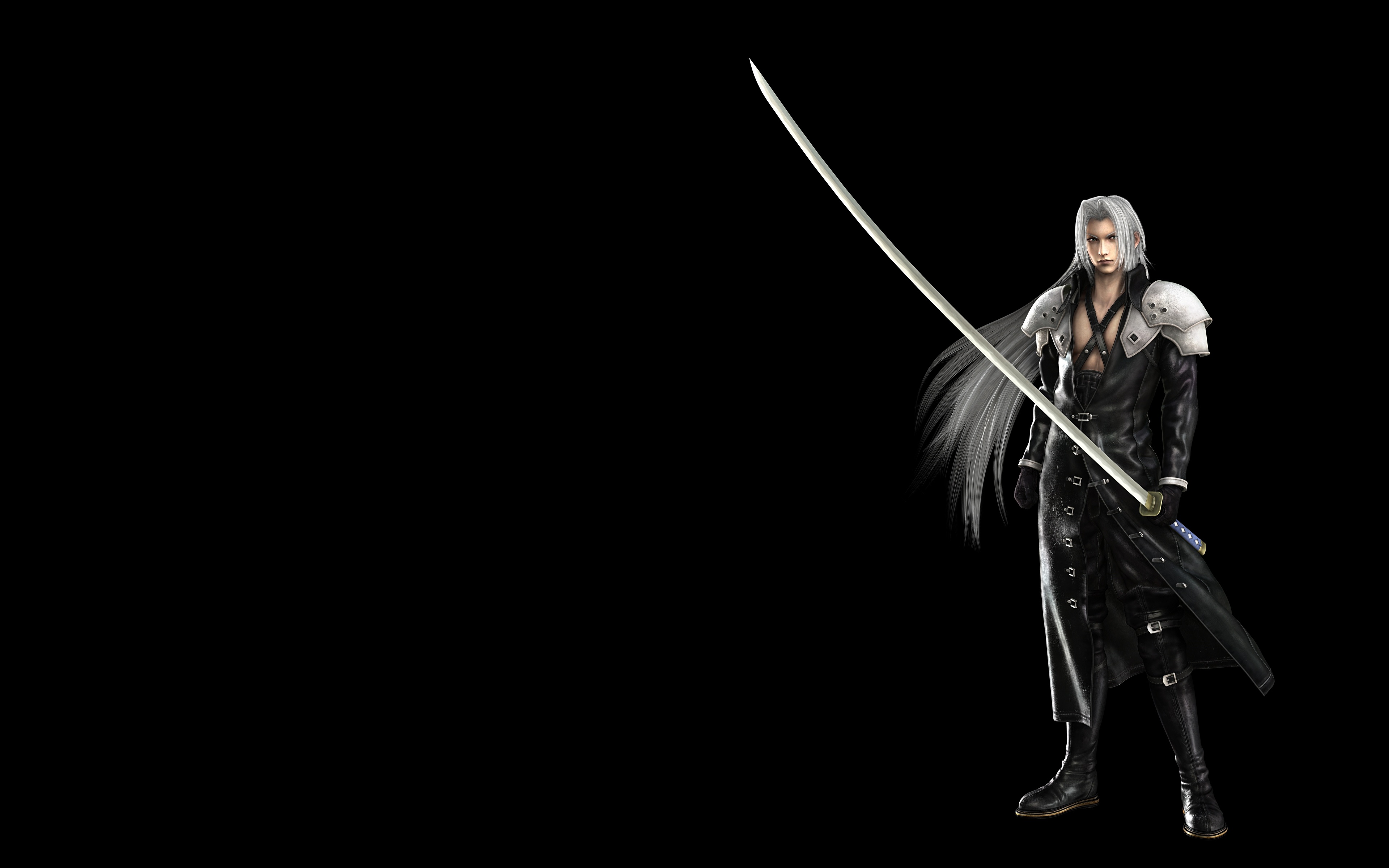 壁紙 3840x2400 勇士 最终幻想 Sephiroth 佩劍 西方 黑色背景 游戏 3d图形 下载 照片