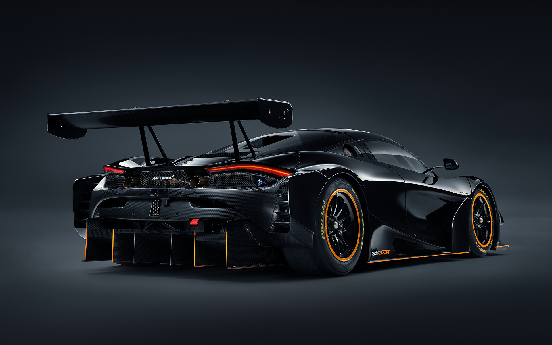 Skrivebordsbakgrunn McLaren 720S GT3X, 2021 Svart Bakfra Metallisk automobil 1920x1200 bil Biler