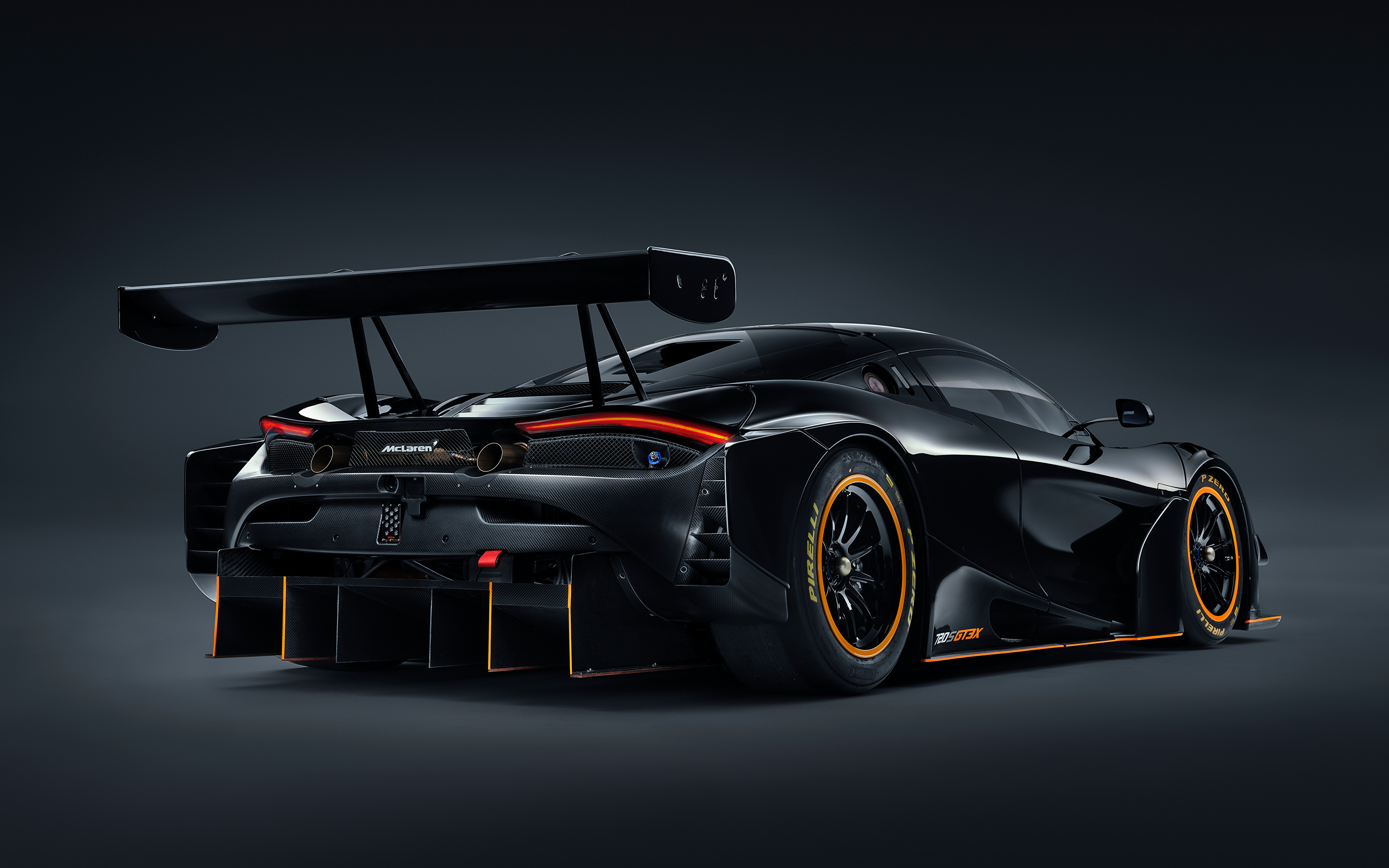 Skrivebordsbakgrunn McLaren 720S GT3X, 2021 Svart Bakfra Metallisk automobil 3840x2400 bil Biler