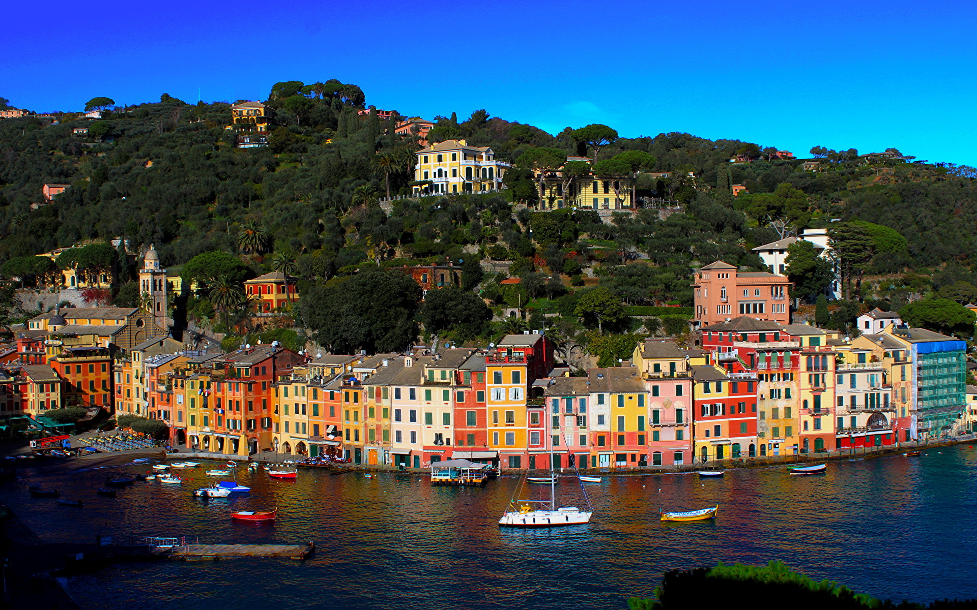 Картинка Лигурия Италия Portofino Побережье Дома город 1920x1200