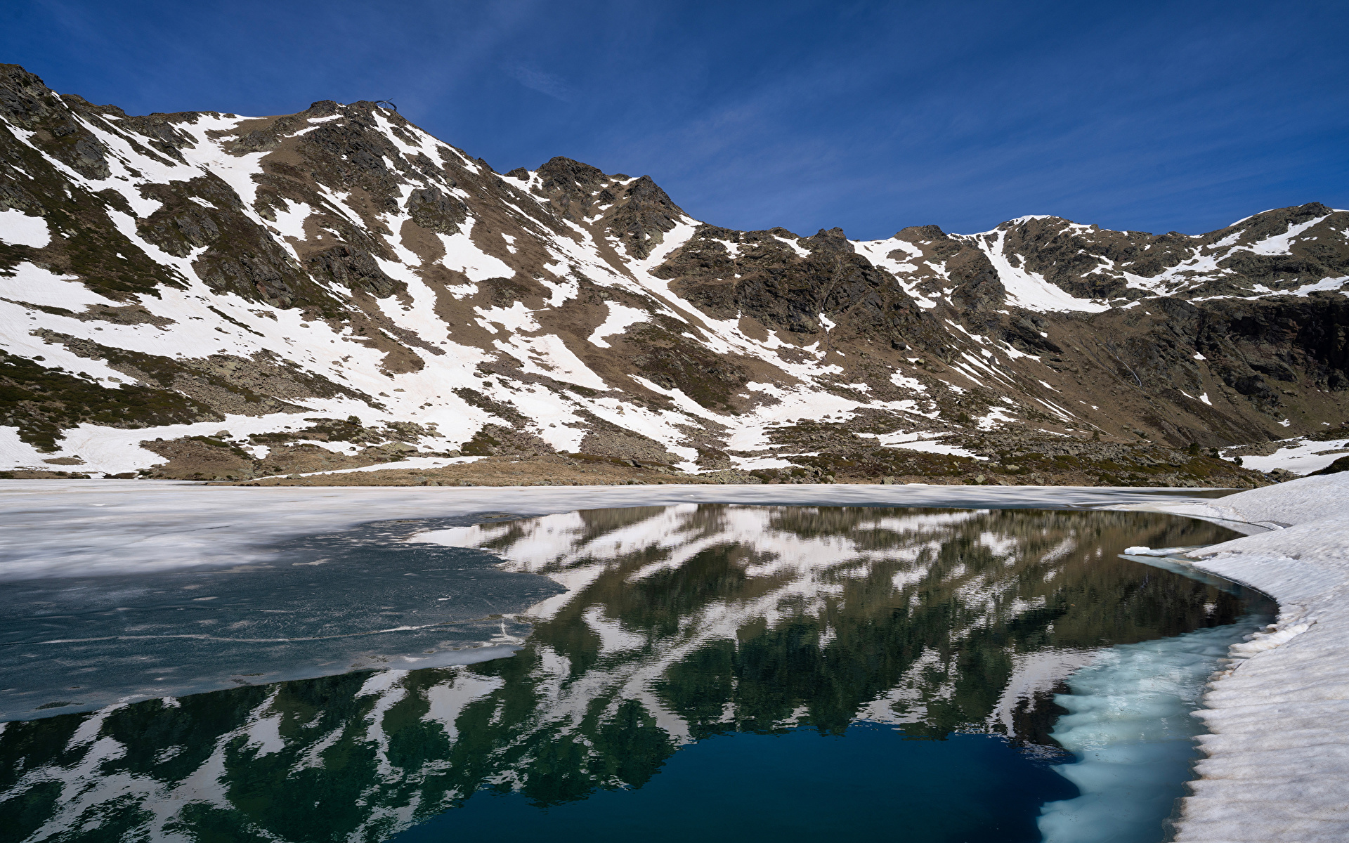 Wallpaper Andorra Lake Tristaina Nature mountain Snow 1920x1200