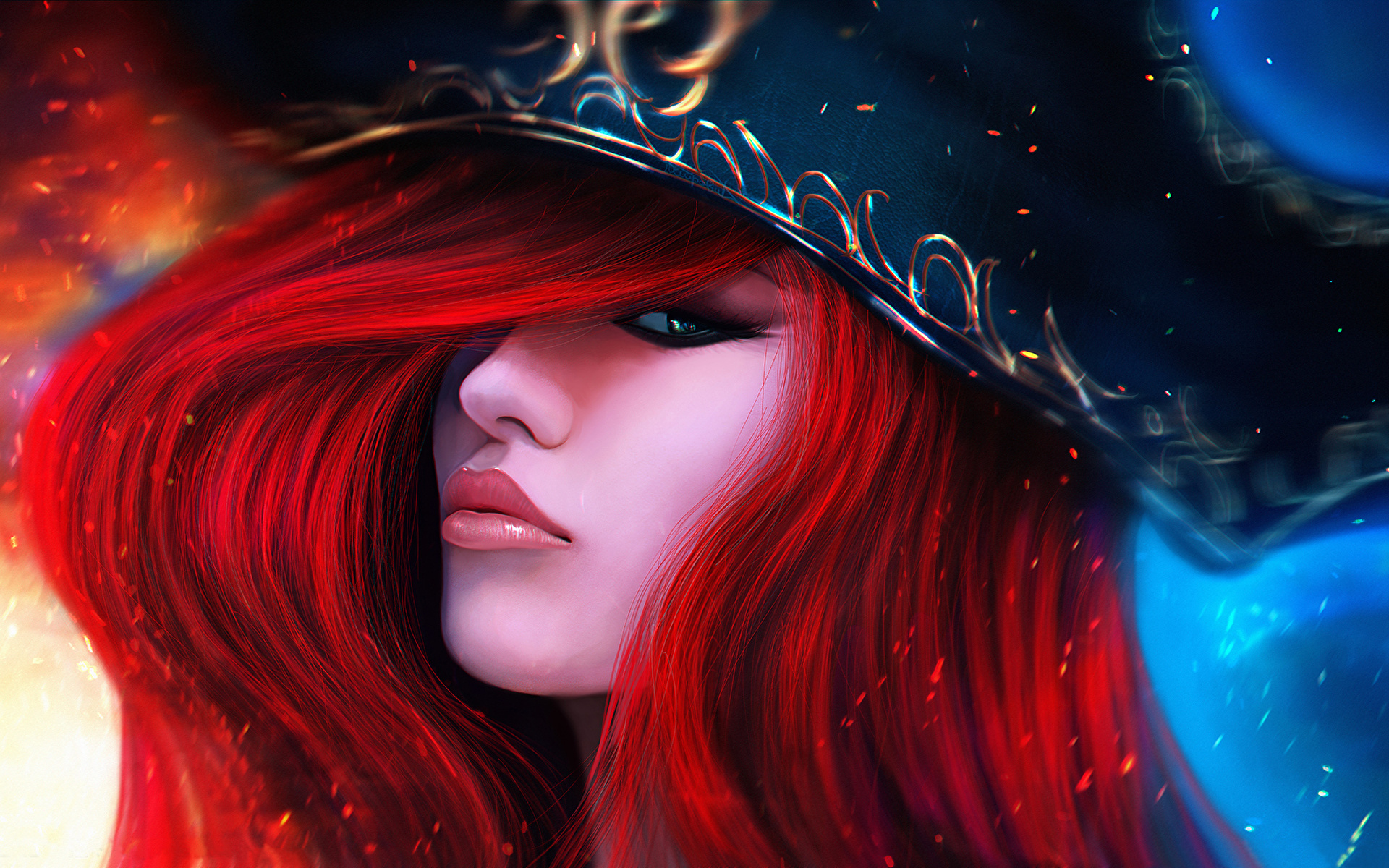 Фотографии League of Legends Рыжая Miss Fortune шляпы 1920x1200