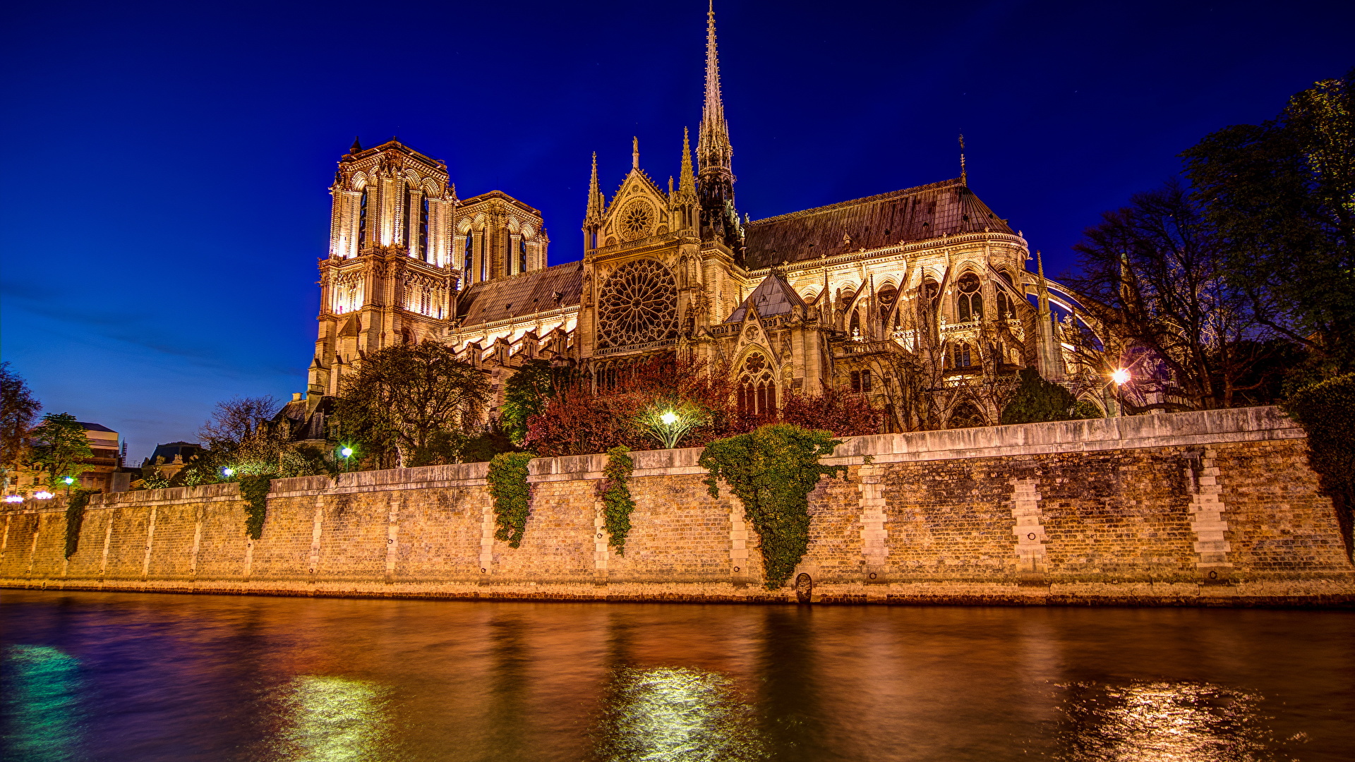 Picture Paris Cathedral France Notre Dame cathedral river 1920x1080