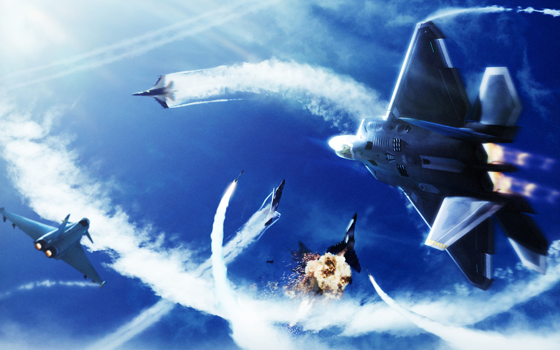壁紙 19x10 エースコンバットシリーズ 戦闘機 爆発 飛行機 ゲーム ダウンロード 写真