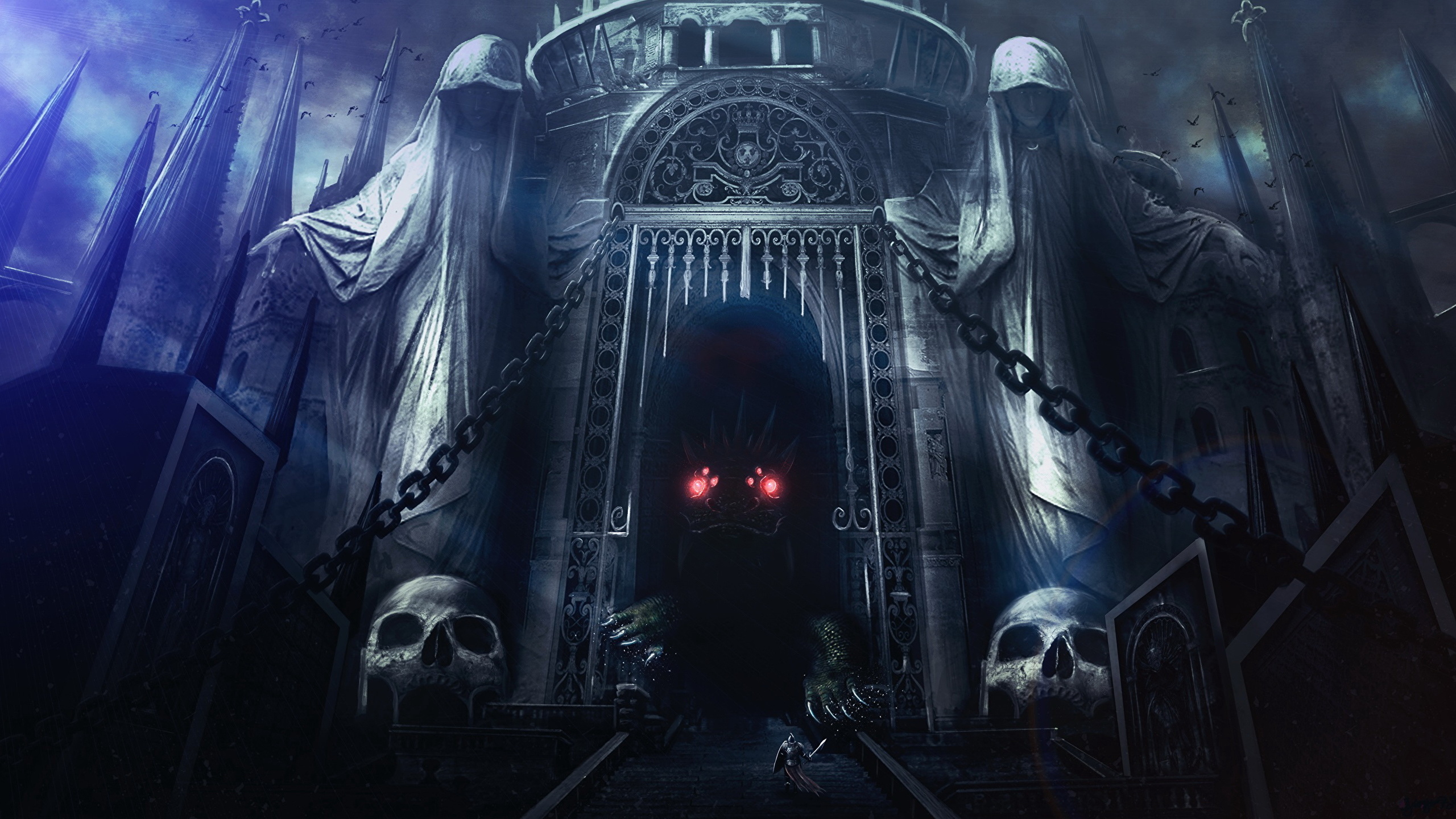 Photo Dark Souls Gothic Fantasy Monsters Warrior Arch 2 2560x1440