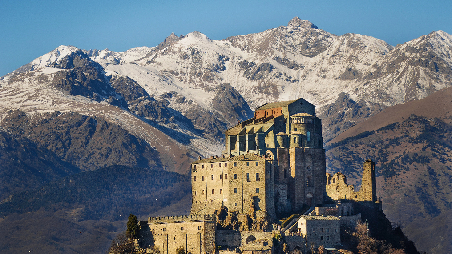 Photo Monastery Italy Saint Michael Abbey Piedmont 1920x1080