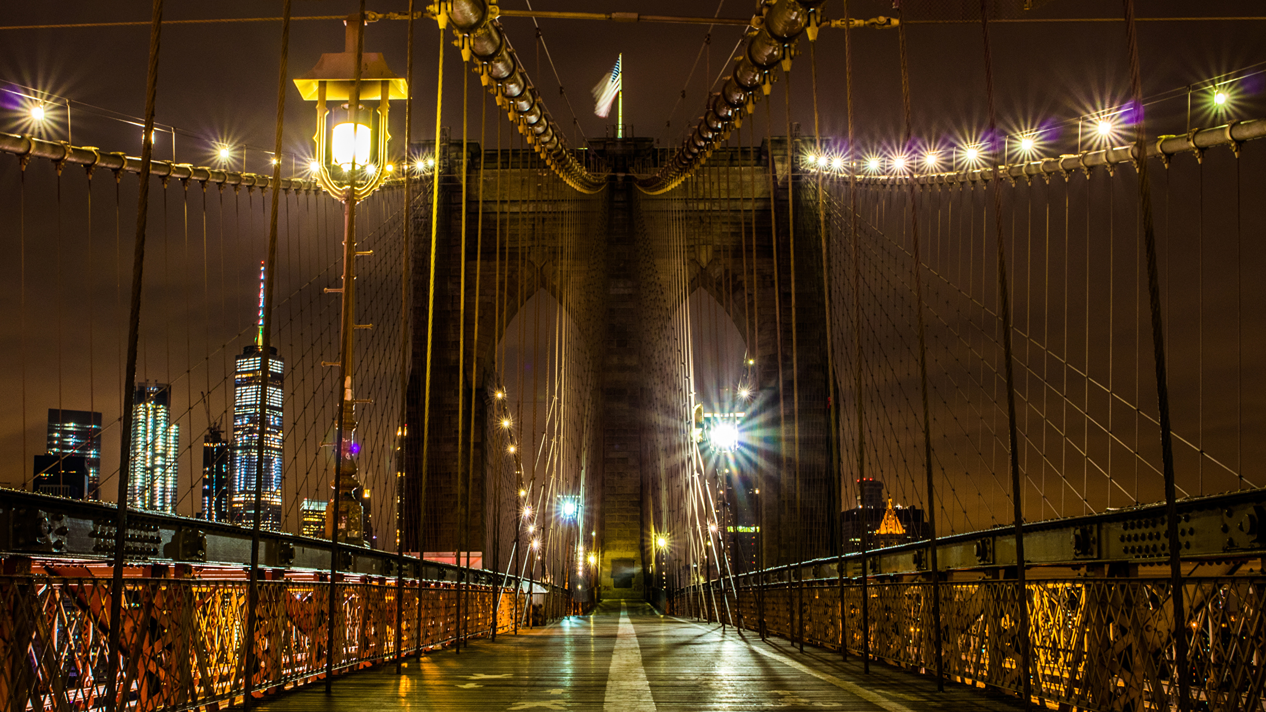 Image New York City Usa Brooklyn Bridge Bridges Night 2560x1440