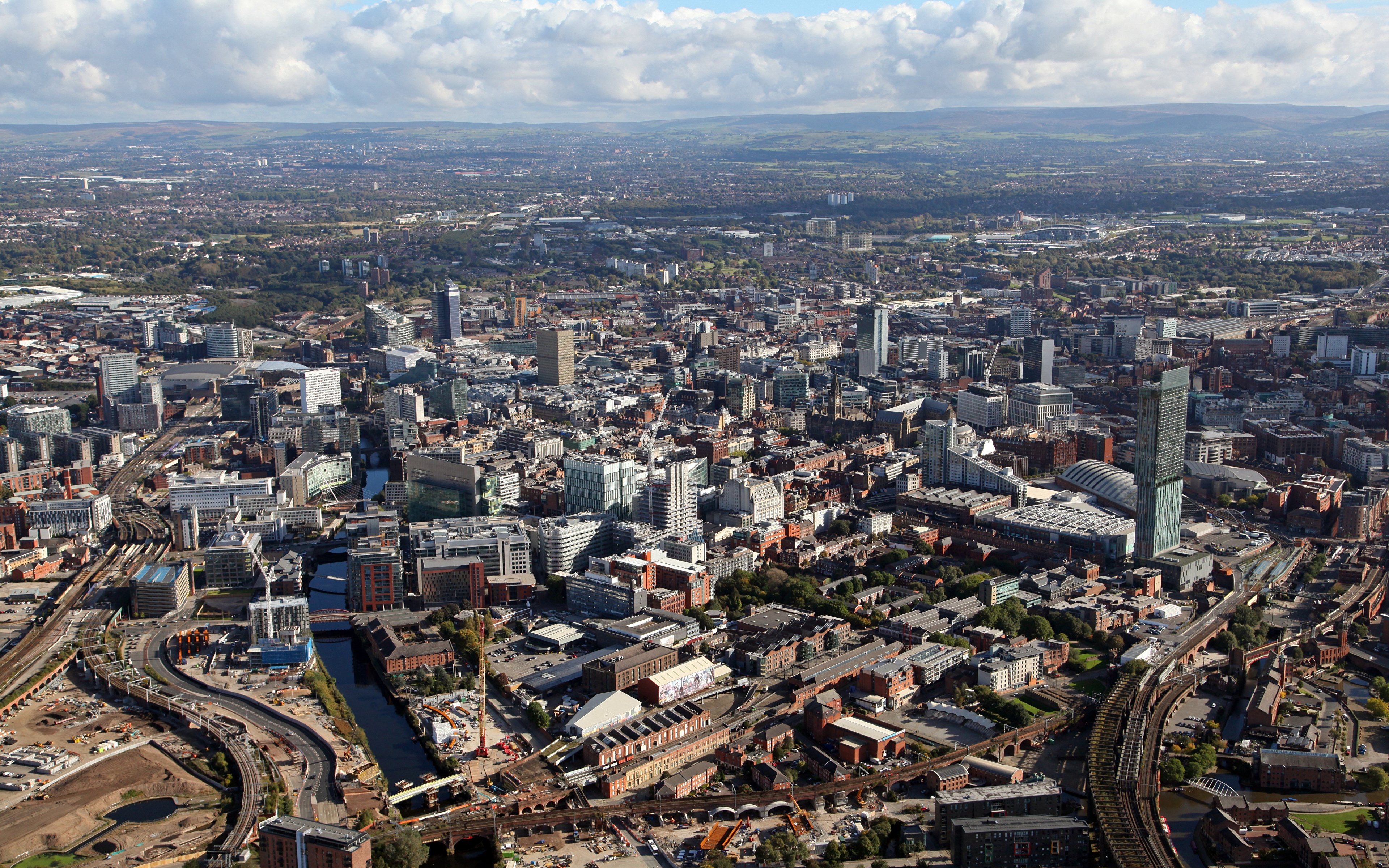 Foton England Manchester, County greater Manchester Från ovan Hus stad 3840x2400 byggnad Städer byggnader