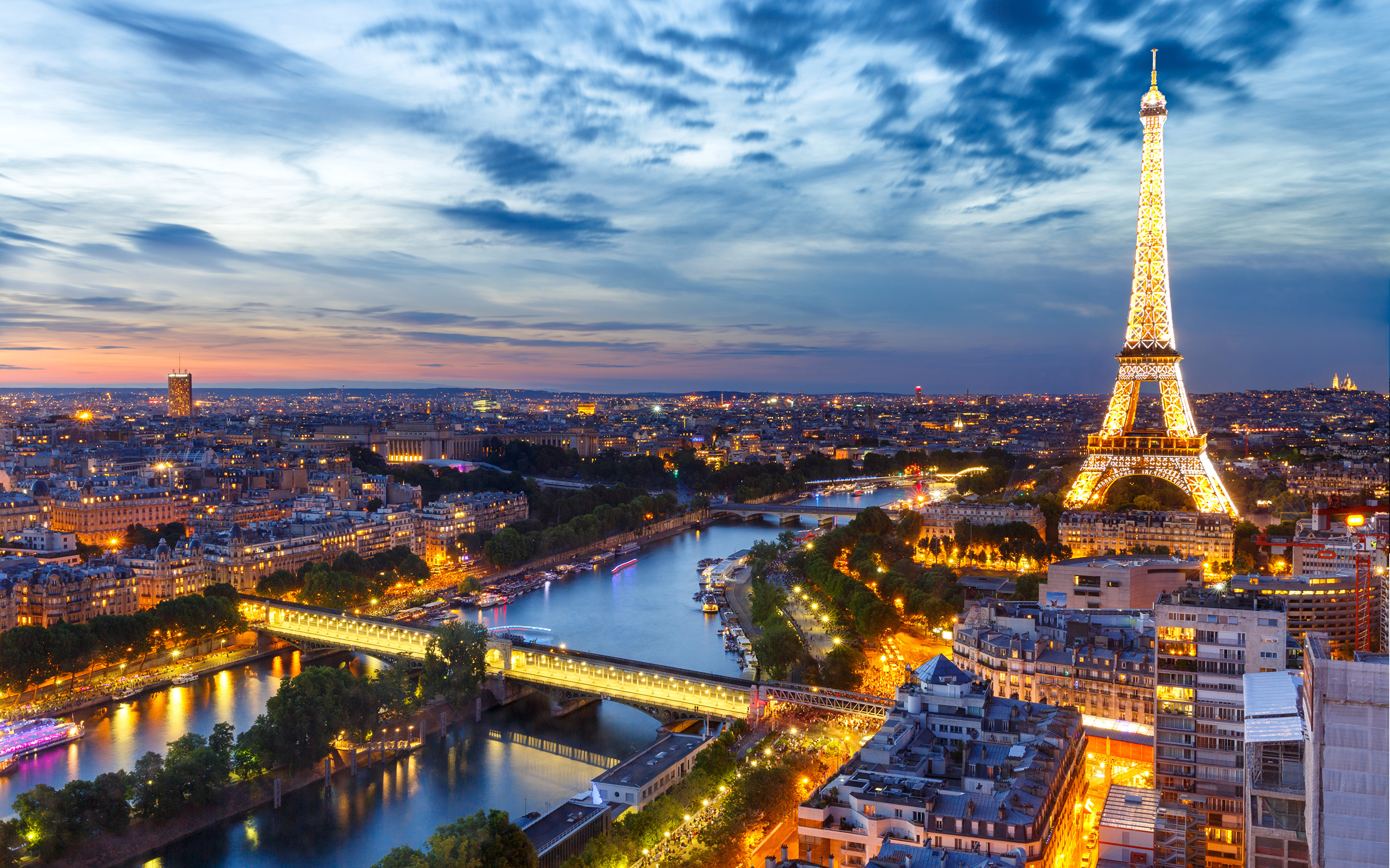 壁紙 3840x2400 空 夕 フランス エッフェル塔 パリ 上から 都市 ダウンロード 写真
