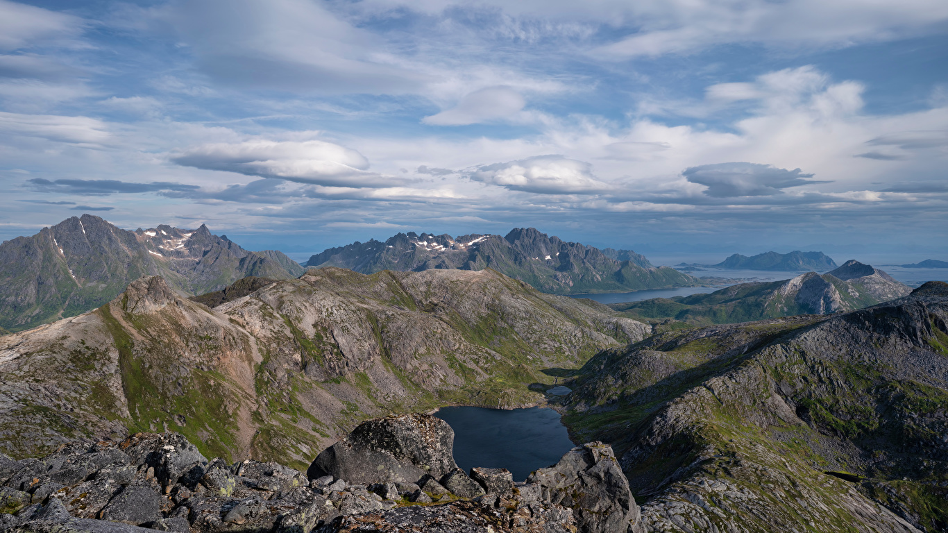 Pictures Lofoten Norway Laukvik Fjord Nature Mountains 1366x768