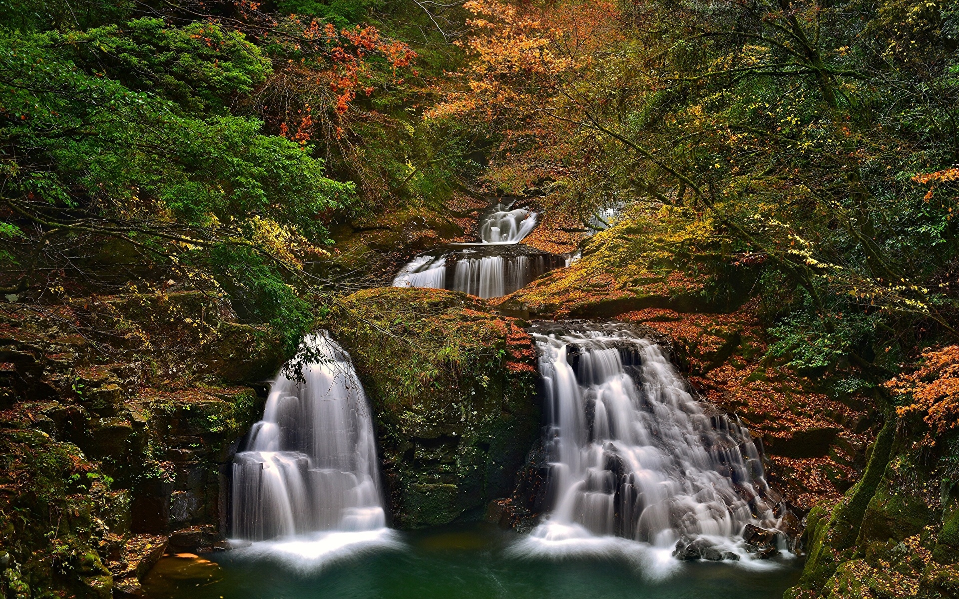 Achtergronden Japan Akame 48 Waterfalls Akame Shijuhachi-taki Nabari Mie Prefecture Natuur Watervallen 1920x1200 watervall