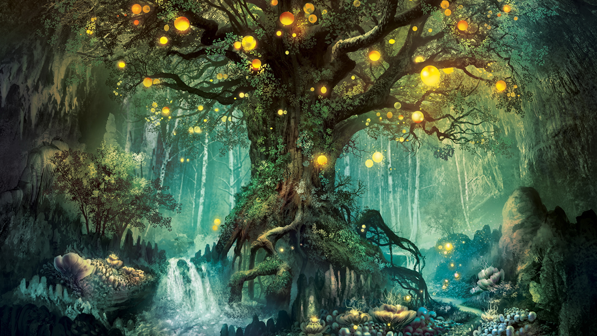 壁紙 19x1080 幻想的な世界 森林 木 ファンタジー ダウンロード 写真