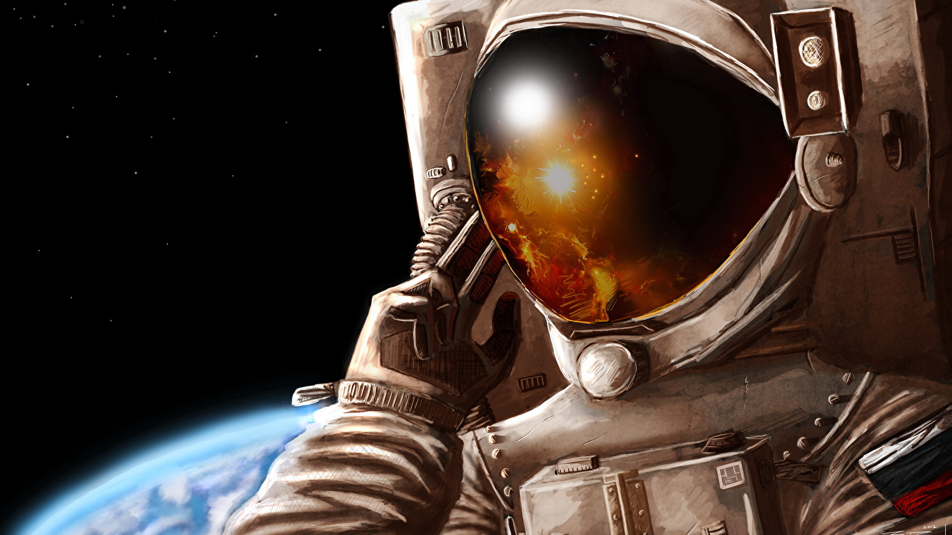 Fondos de Pantalla 1366x768 Astronautas Casco Сosmos descargar imagenes