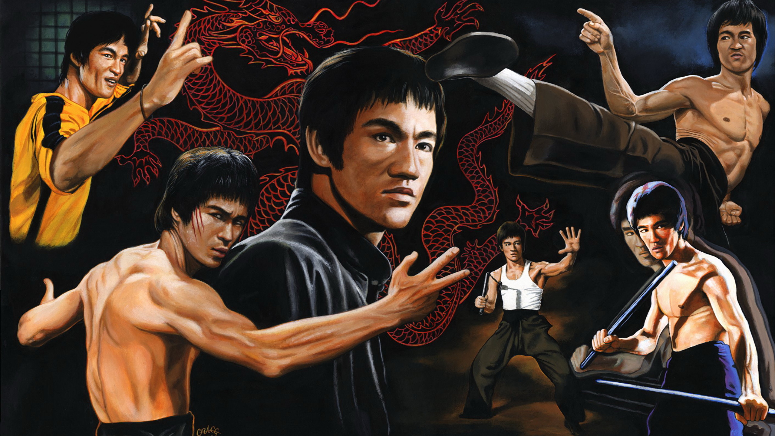 Fondos De Pantalla 2560x1440 Bruce Lee Dibujado Varon Celebridad Descargar Imagenes