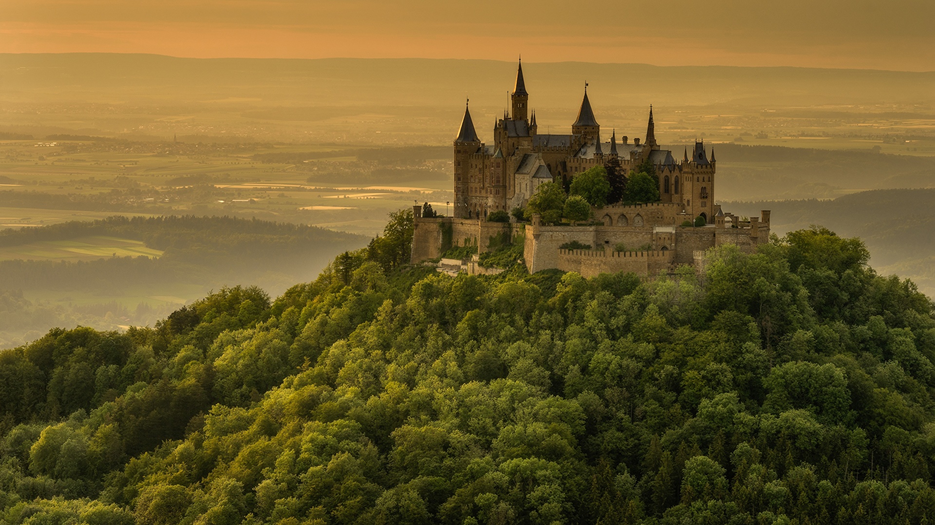 壁紙 19x1080 城 ドイツ Hohenzollern Castle 丘 都市 ダウンロード 写真