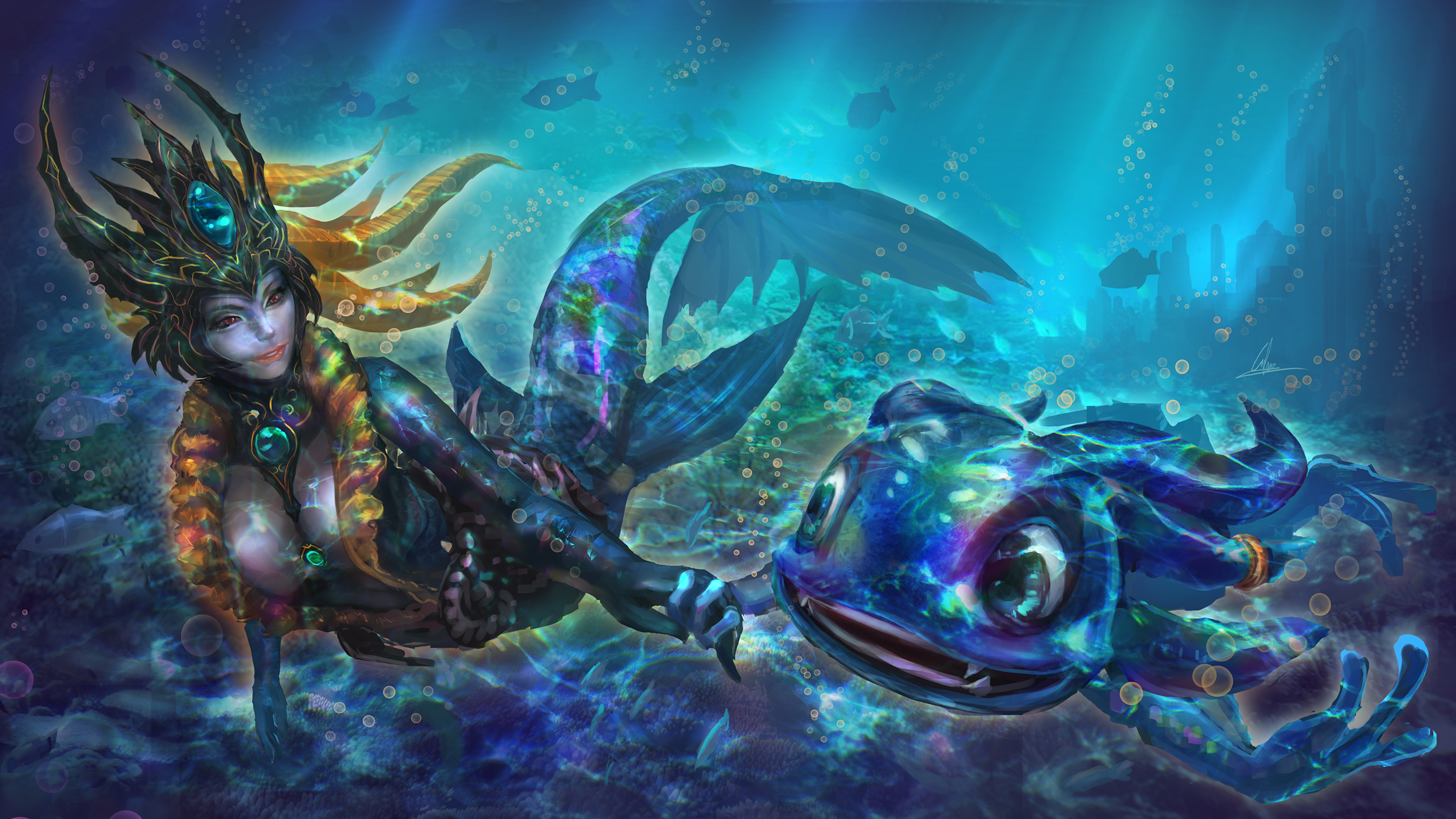 Фото League of Legends Русалки Подводный мир Nami 3840x2160