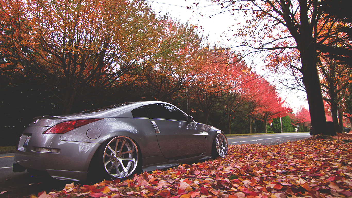 Picture Nissan 350z Grey Autumn Cars 1366x768