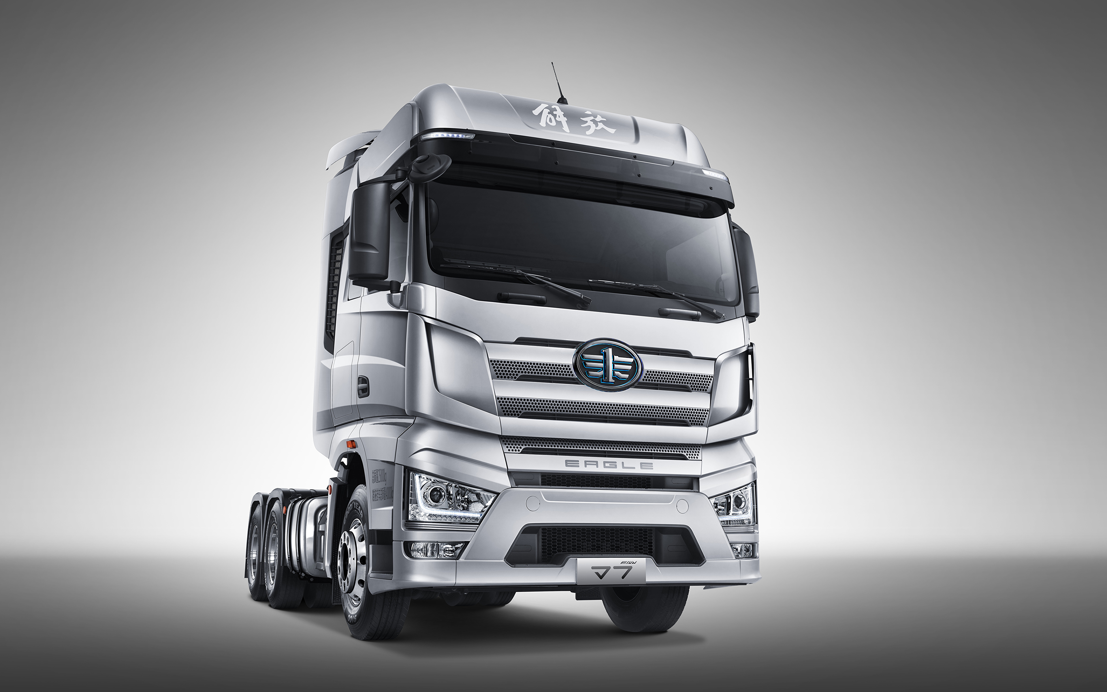 Image Trucks Silver color auto Gray background 3840x2400 lorry Cars automobile